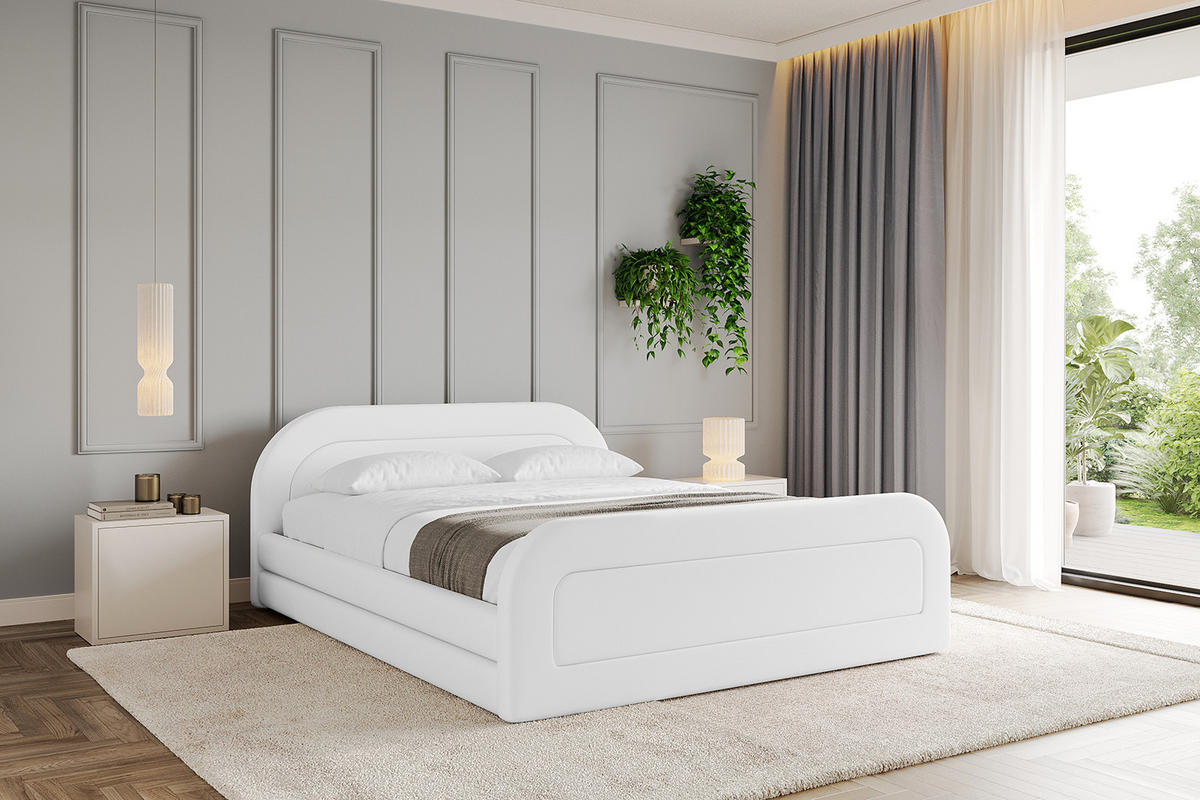 POLSTERBETT mit Bettkasten, Fußteil und Lattenrost, Boxbett mit Matratze H3/H4 - LERIS-v1-Z 120x200 Weiß Kunstleder - Weiß Hochglanz, Holzwerkstoff/Textil (120/200cm) - ALTDECOR