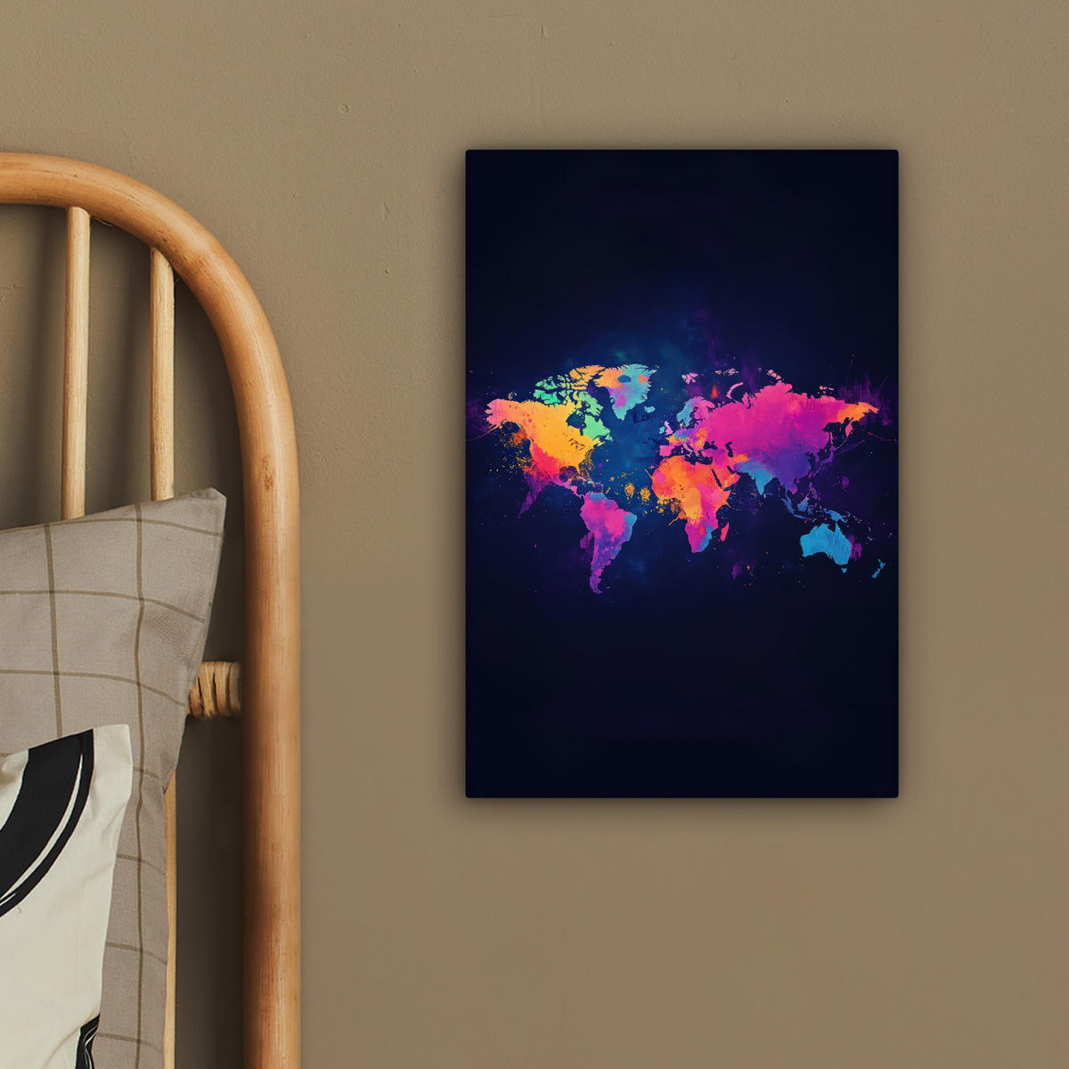 LEINWANDBILD Weltkarte - Bunt - Graffiti 20x30 cm - Multicolor, Textil (20/30cm) - MuchoWow