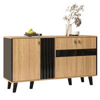SIDEBOARD 140/41/78,5 cm mit 3 Türen, Glas-Element und LED in Holzfarben - Naturfarben, Holzwerkstoff (140/78/41cm) - BEAOK