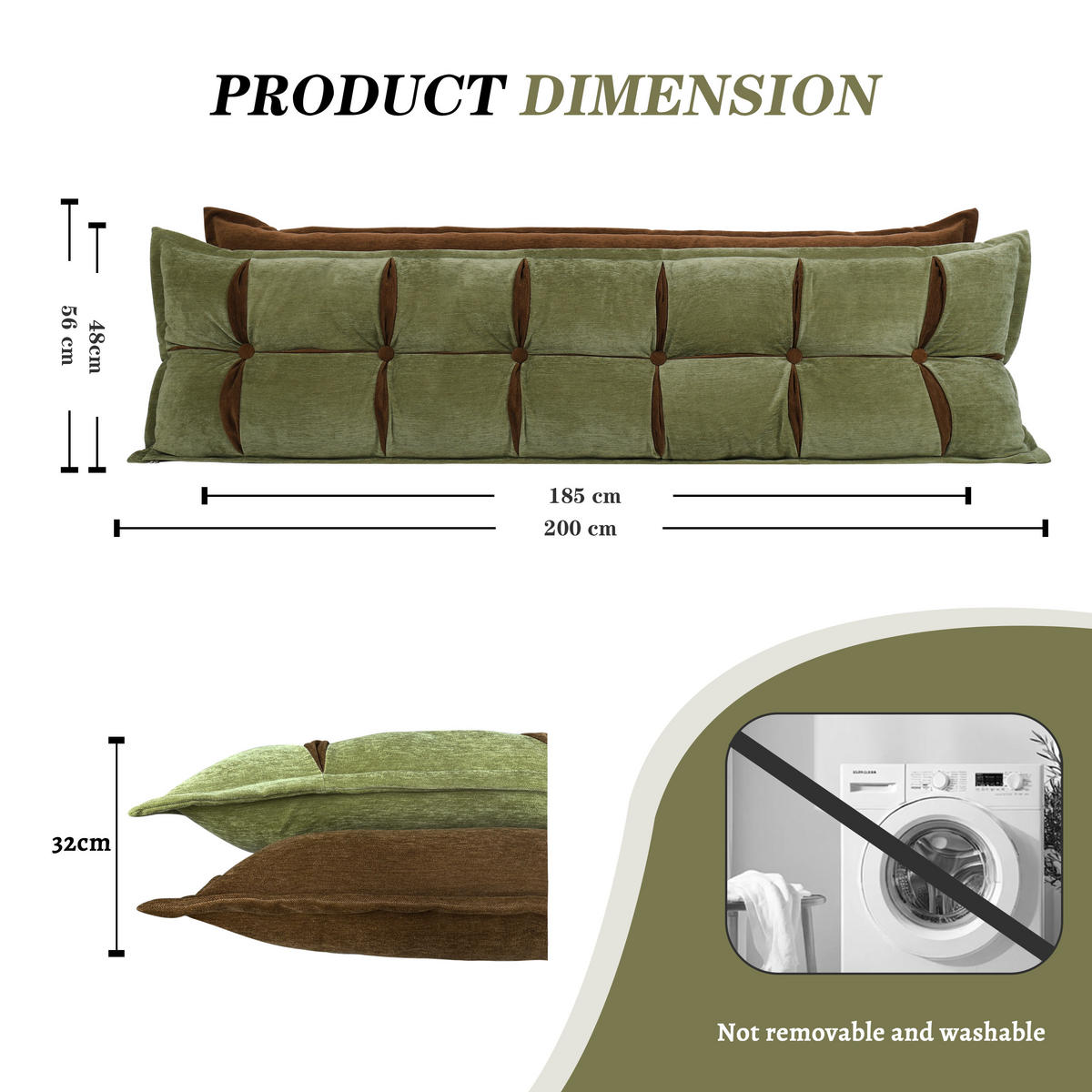 RÜCKENKISSEN Dekokissen Doppelschicht - Grün, Textil (32/200/48cm) - Vercart