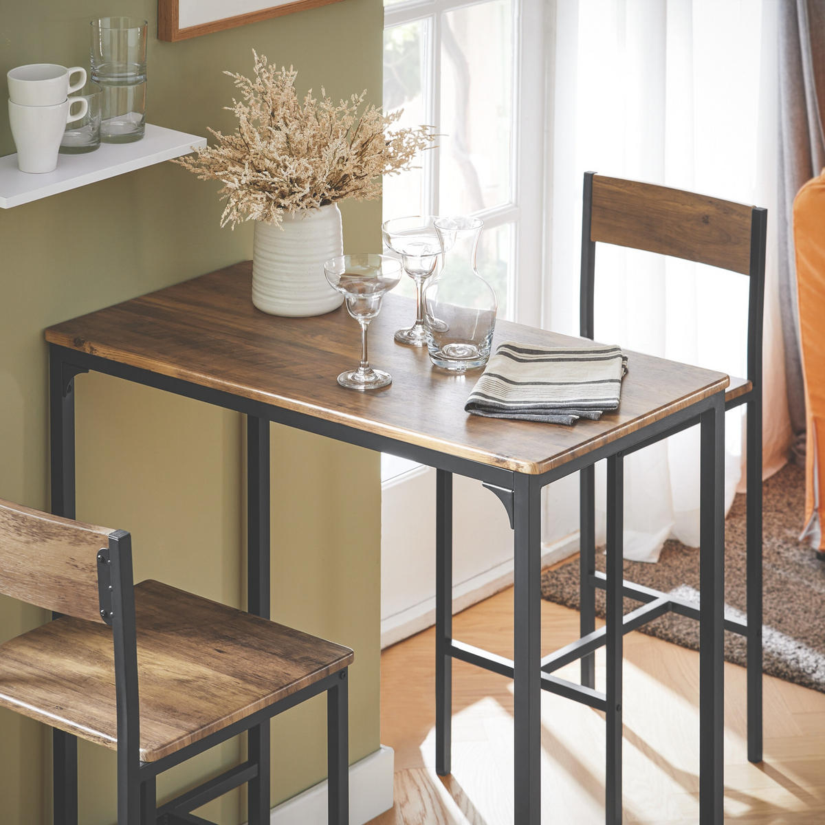 BARTISCH + 2 x BARSTÜHLE - Naturfarben, Holzwerkstoff (89/100/45cm) - SoBuy