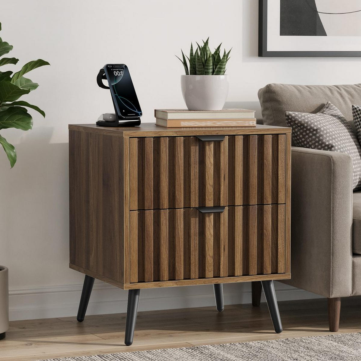 NACHTISCH WALNUSS, 2 SCHUBLADEN, EINGELASSEN, MULTIROOM - Baltimorefarben, Holzwerkstoff (40/53/45cm)