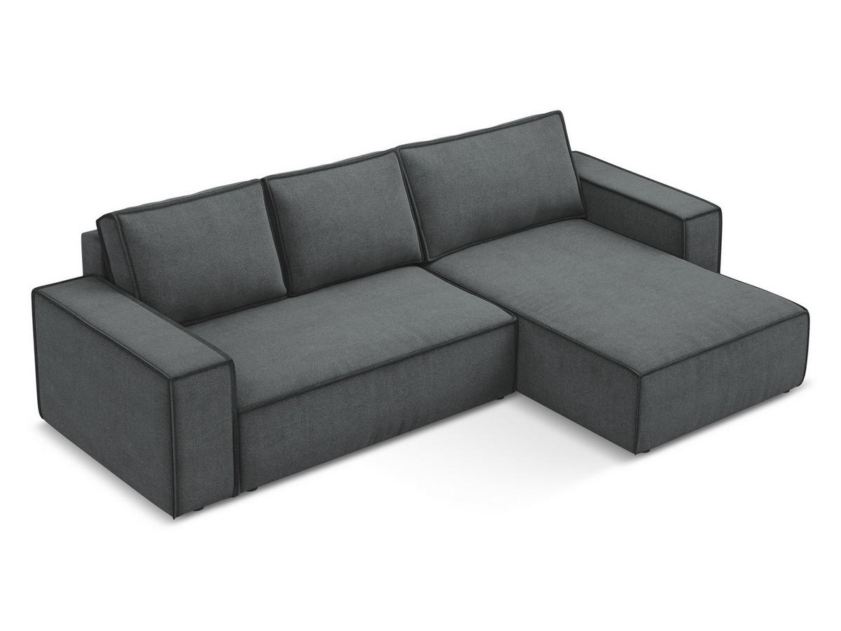 ECKSOFA mit Schlaffunktion Strukturstoff Stoff Grau - Schwarz/Grau, Kunststoff/Textil (290/185cm) - Makamii