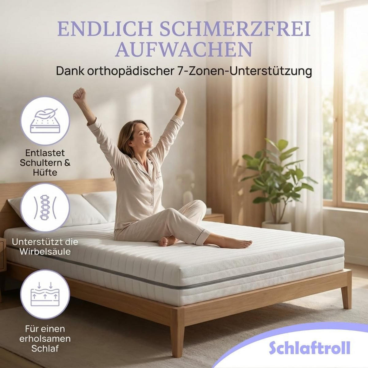 KALTSCHAUMMATRATZE 100x200 cm – 25 cm Komforthöhe – 7 Zonen – H2 H3 - Weiß, Textil (100/200cm) - Schlaftroll