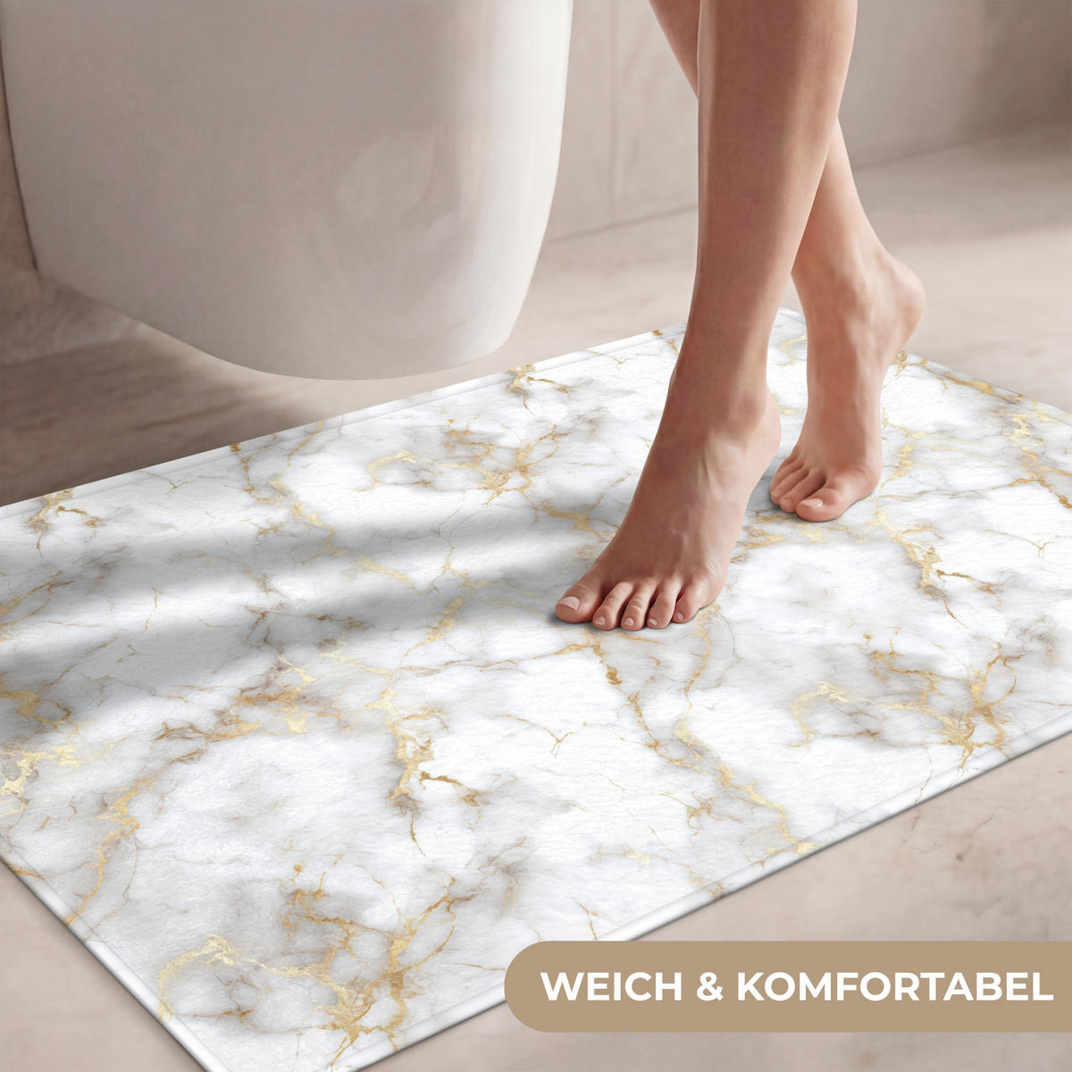 WC PŘEDLOŽKA Zlaté žilky - Mramor - Bílý 90x60 cm - bílá, textil/plast (90/1cm) - OnlyWow