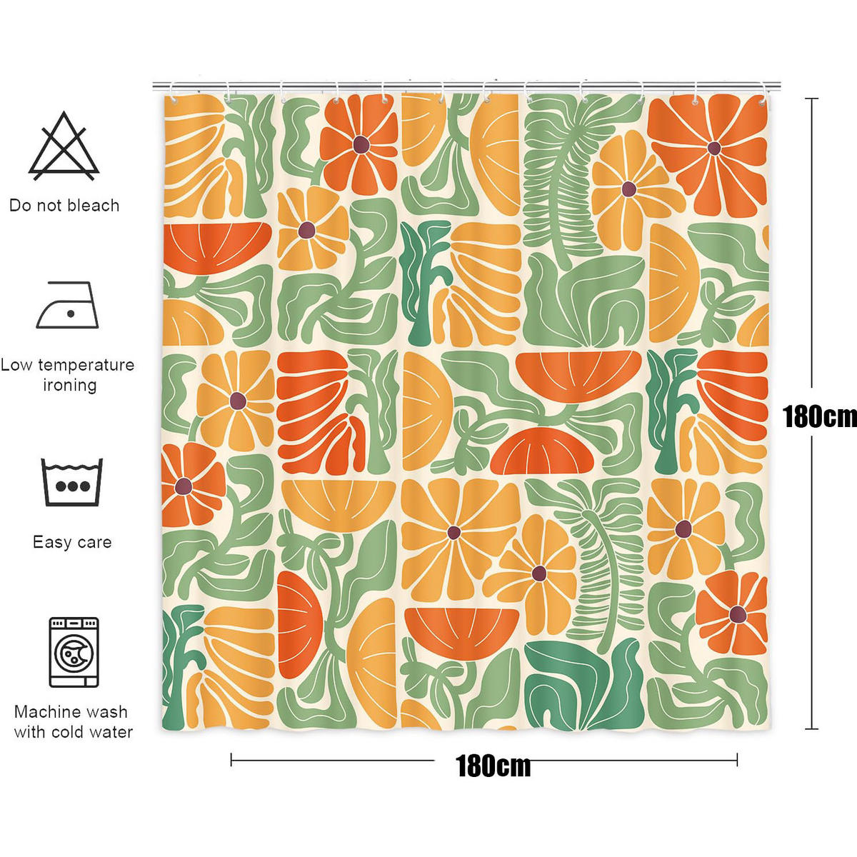 DUSCHVORHANG Boho abstrakt bunt botanisch floral Vintage Polyester wasserdicht mit Haken - Multicolor, Textil (180/180cm) - MCBOSON