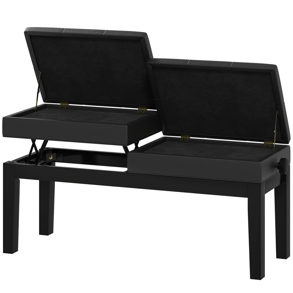 KLAVIERBANK DE-07143 verstellbarer Doppelsitz, Stauraum, bis 220 kg Schwarz - Schwarz, Holz (37/58/105cm) - ComfortXL
