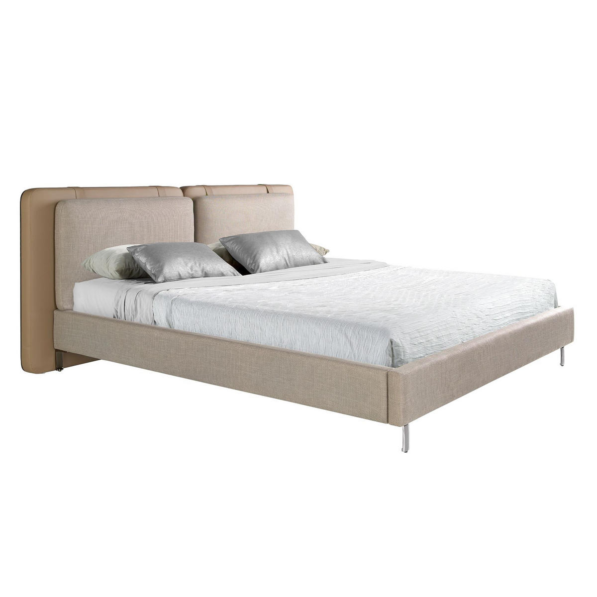 BETT Bett aus nerzfarbenem Kunstleder und grauem Stoff 217/222/100 cm - Taupe/Edelstahlfarben, Leder (180/200cm) - ANGEL CERDA