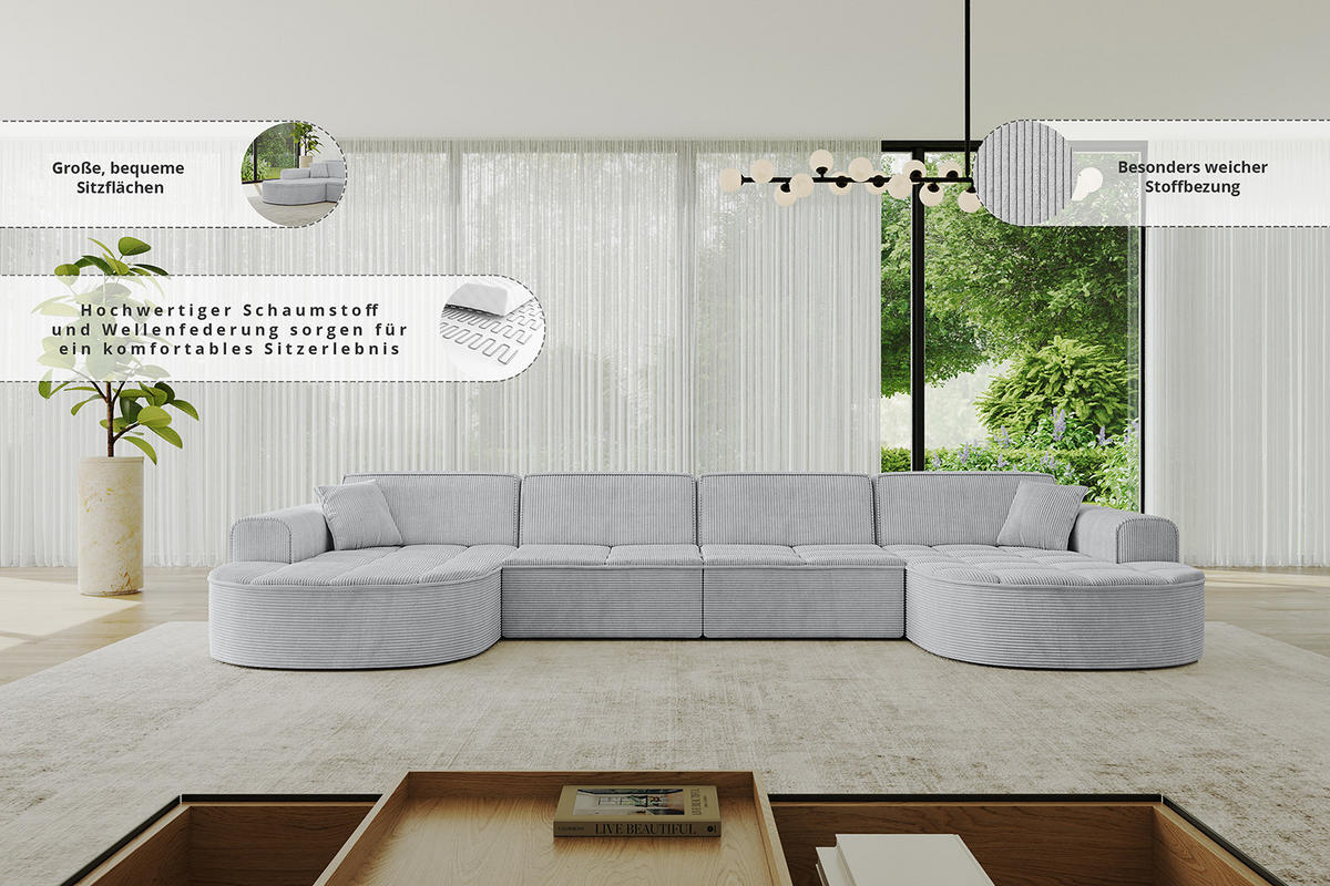 WOHNLANDSCHAFT TARO-U2 - 388x171x79,5 cm Grün - Grün, Holzwerkstoff/Textil (388/79.5/171cm) - ALTDECOR