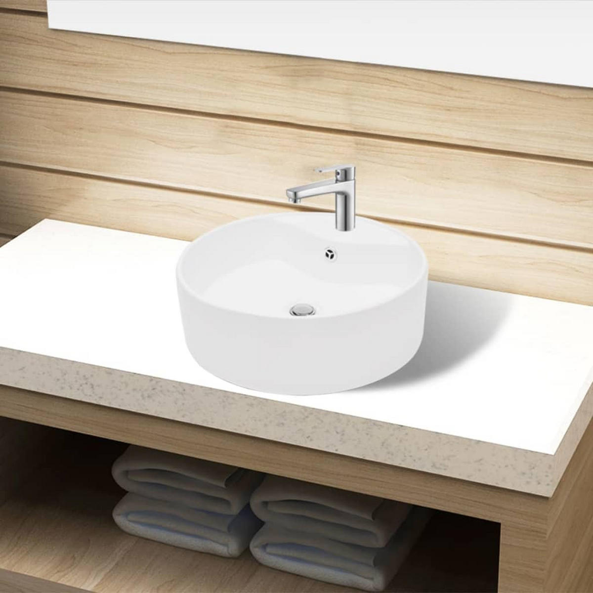 WASCHBECKEN Keramik Hahnloch/Überlaufloch Weiss Rund - Weiß, Keramik (46.5/15.5/46.5cm) - vidaXL