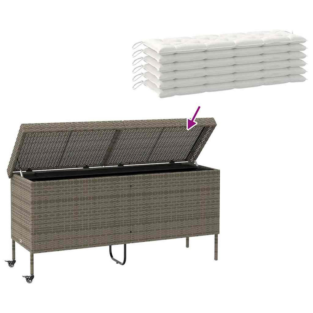 GARTENTRUHE Mit Rollen Grau 160/55/75 Cm Poly Rattan - Grau, Kunststoff (160/75/55cm) - vidaXL