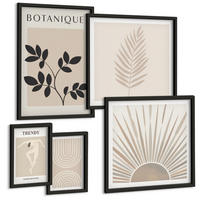 BILDER SET 5er Set - 50x50 cm & 20x30 cm & 40x60 cm Schwarzer Rahmen - Abstrakte Poster im Boho-Stil in Pastellfarben - Schwarz, Kunststoff (40/60cm) - TULUP