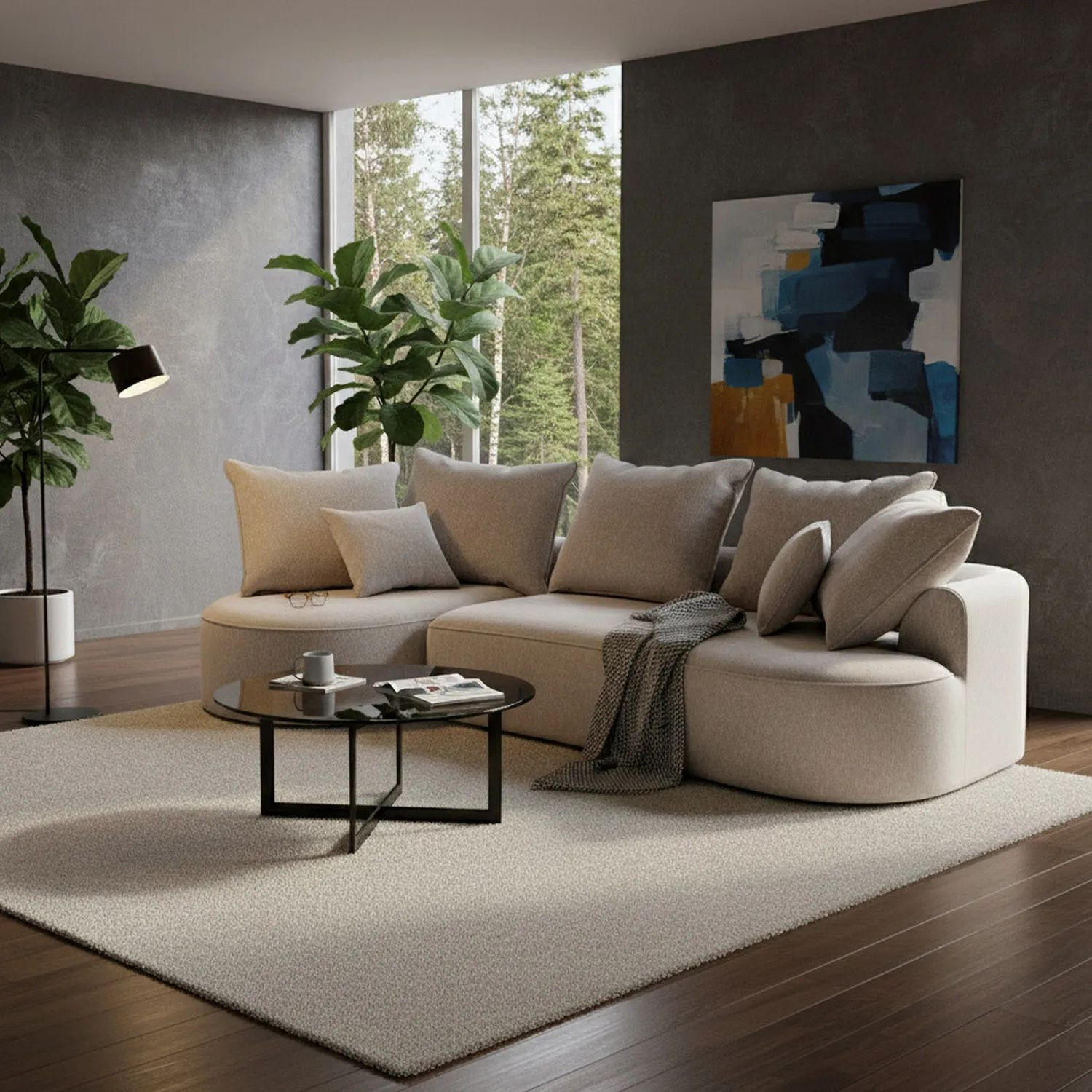 SOFA Tirano Samt Beige mit Ottomane links - Beige, Textil (102/300cm) - Juskys