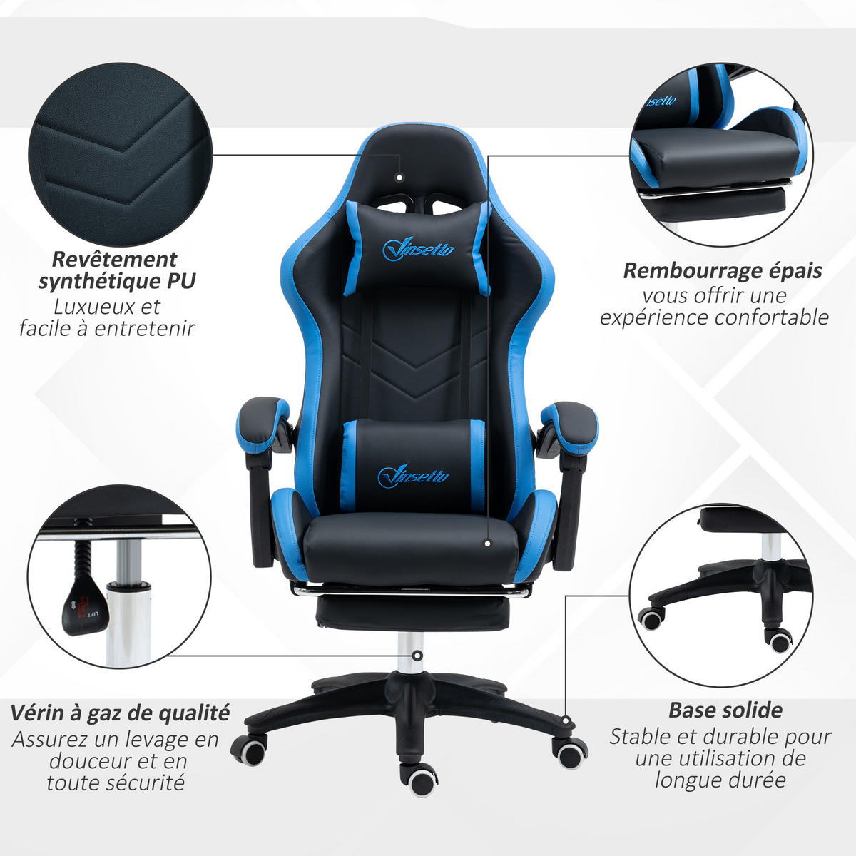 GAMINGSTUHL DE-11734 neigbar 135° mit Fußstütze Schwarz - Schwarz, Metall (65/129/65cm) - ComfortXL