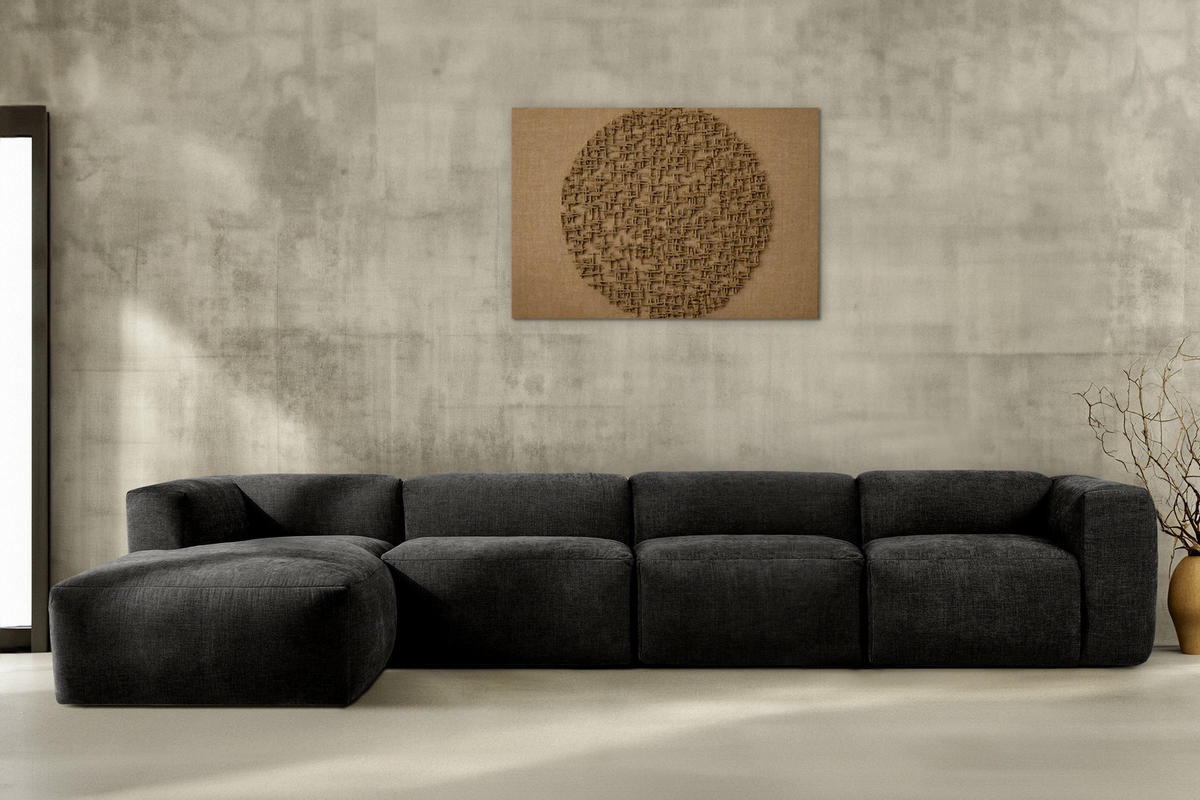 ECKMODULSOFA-LINKS BUFFO 6-Sitzer mit extrem weicher Sitzfläche, Gewebestoff, graphit - Graphitfarben, Textil (377/180cm) - KONSIMO®