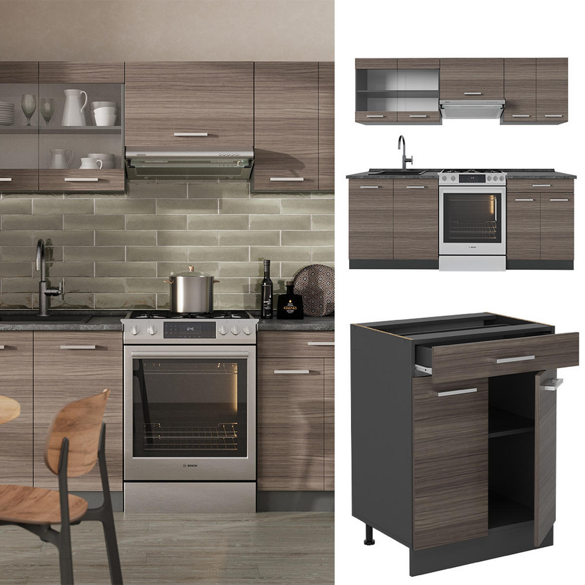 Anthrazit/Grau, Holzwerkstoff (200/81.6/60cm) - Vicco