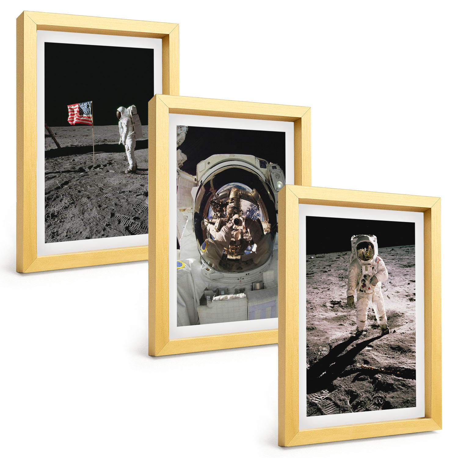 BILDER SET 3er Set - 20x30 cm Goldrahmen - NASA-Mondlandung - Goldfarben, Kunststoff (20/30cm) - TULUP