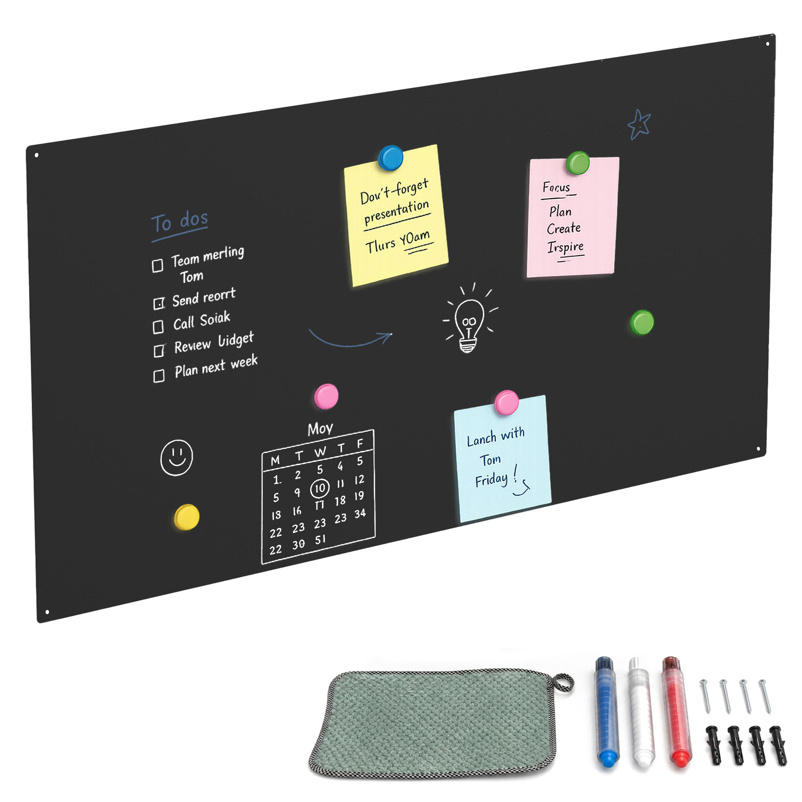 MAGNETTAFEL Schwarz Stahl beschreibbar 50x100 cm - Schwarz, Metall (100/50/0.1cm) - Relaxdays