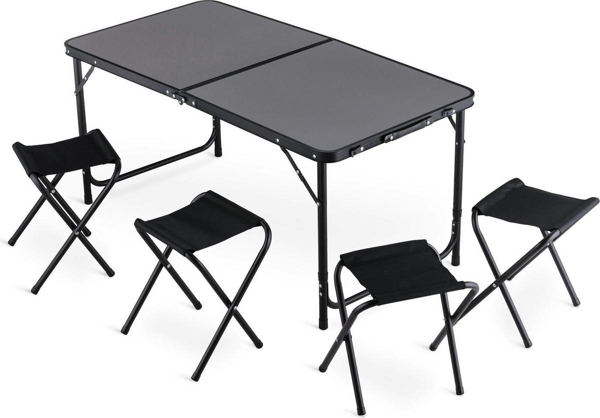 GARTENSET Tisch und 4 Stühlen, 120/60 cm, Höhenverstellbar - Schwarz, Metall - Outtec