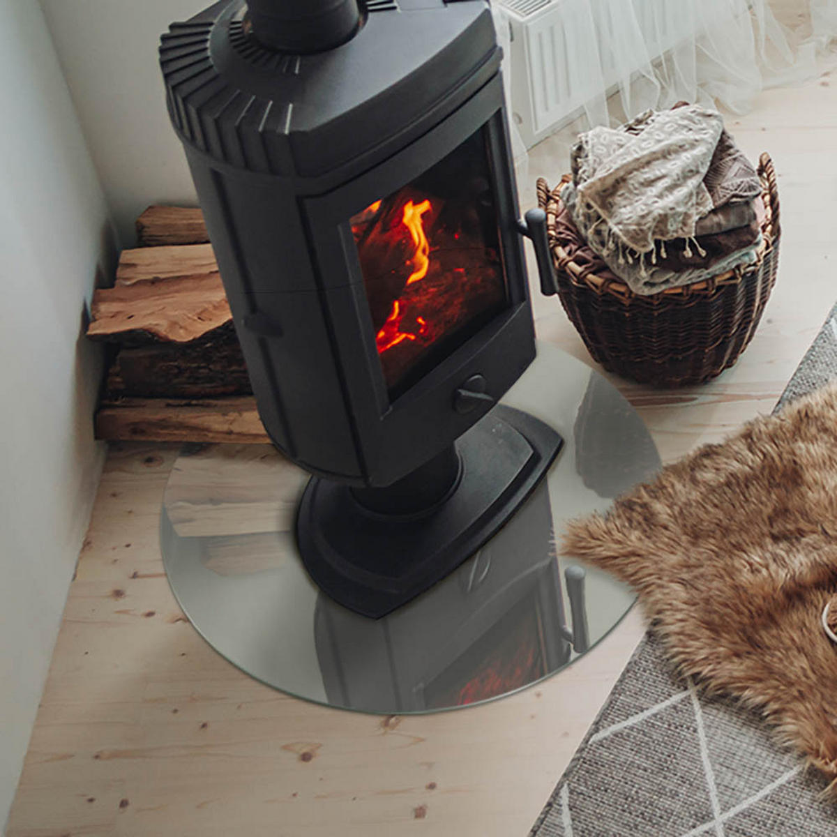 GLASPLATTE für Kamin Ø 60 cm - Grün, Glas (60/60/0.4cm) - TULUP