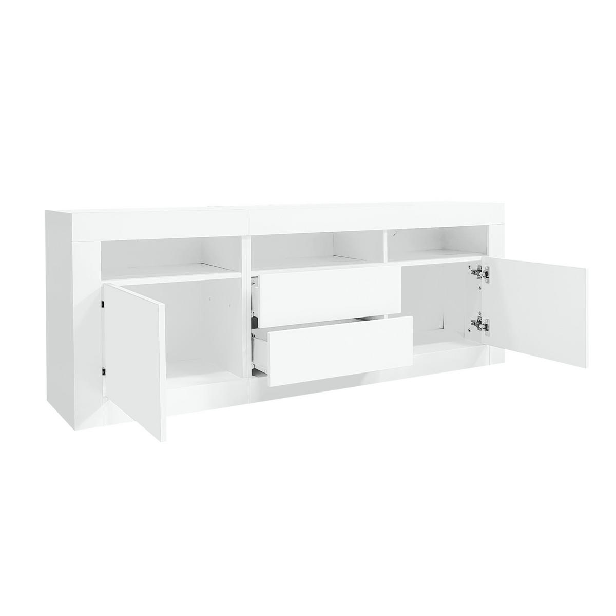TV-SCHRANK aus Spanplatte 160x35x60 cm Weiß mit LED-Beleuchtung, App-Steuerung, Push-to-Open und Kabelmanagement - Weiß, Holzwerkstoff (160/60/35cm) - Modfu