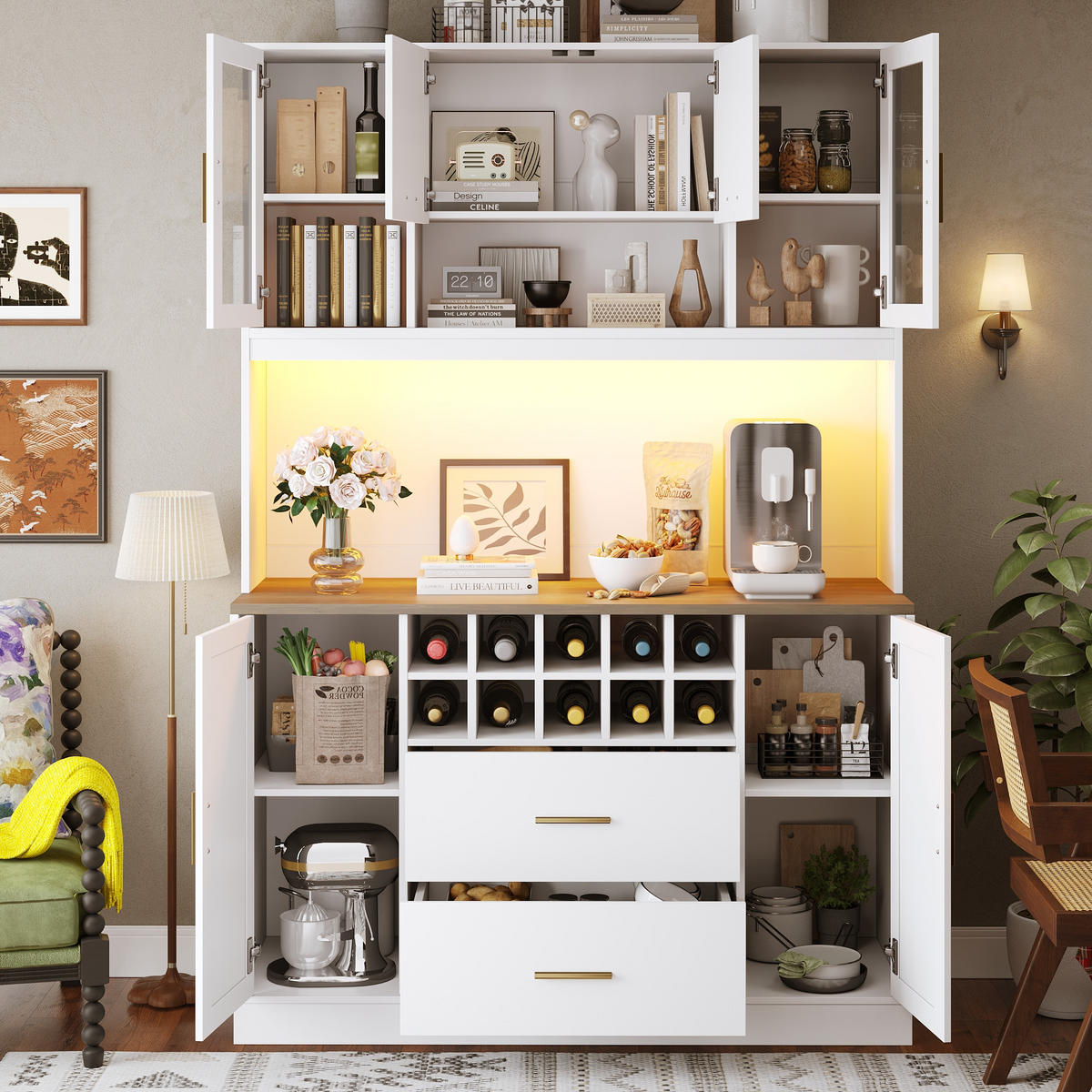 KÜCHENSCHRANK 120x36.3x180Cm LED Steckdose 6 Türen - Weiß, Metall (120/180/36.3cm) - FLIEKS