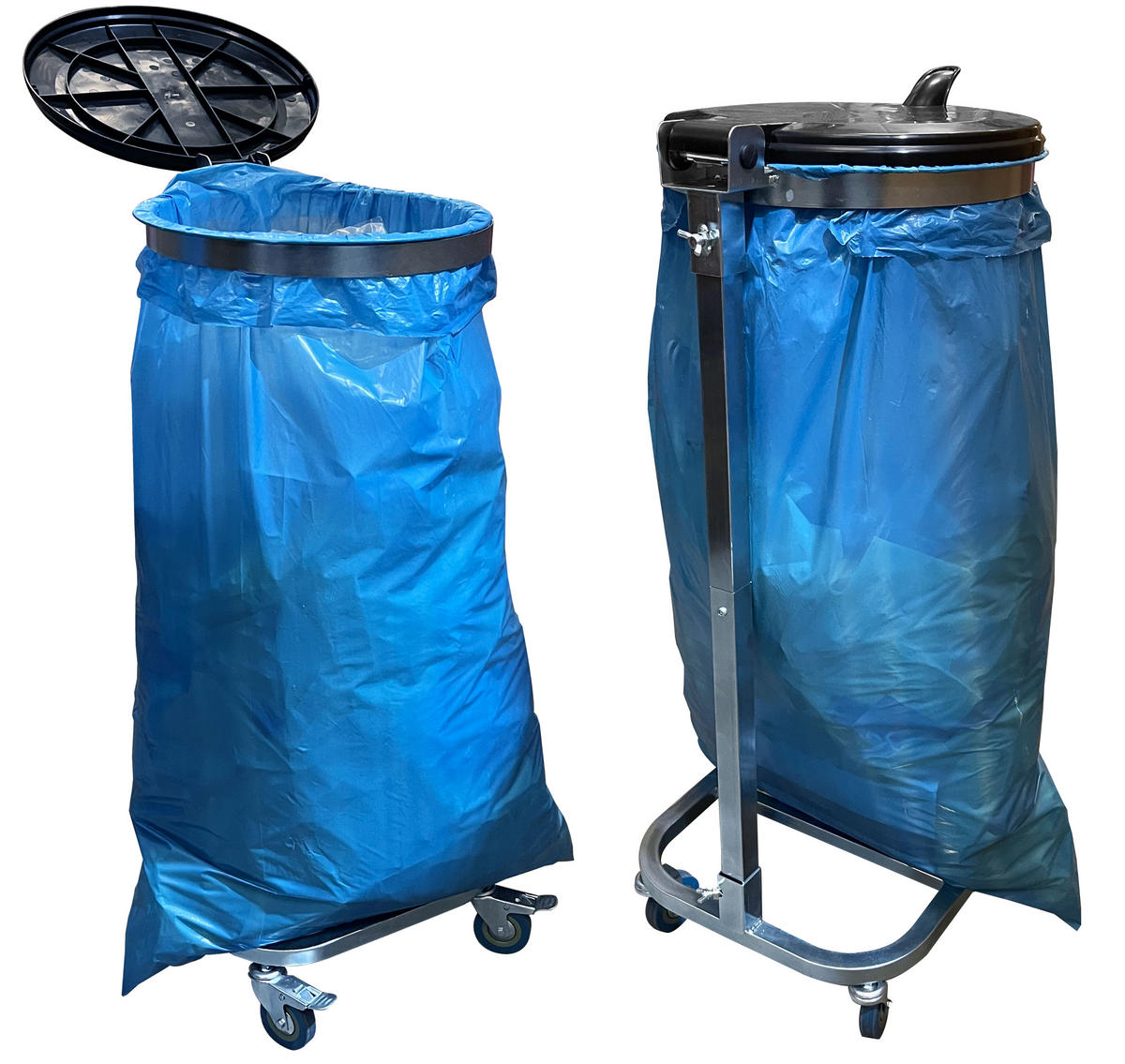 ROLLBARER Müllsackständer mit 4 Rollen verzinkt - Silberfarben, Metall (40/100/40cm) - QUICK STAR