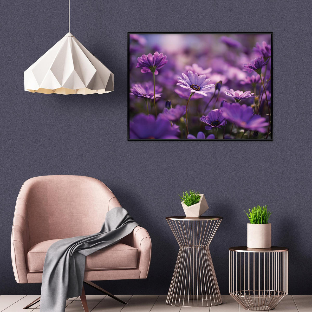 BILDER mit Rahmen Blumen Wiese Lila 120x80 cm - Multicolor, Holzwerkstoff (120/80cm) - Wallarena