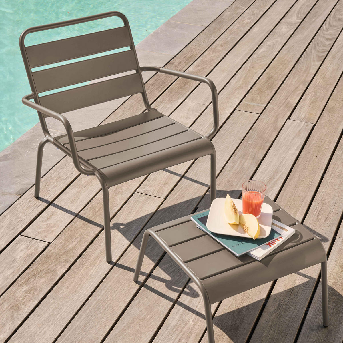 RELAXSESSEL MIT HOCKER, Taupe - Taupe, Metall (64/72/60cm) - Oviala