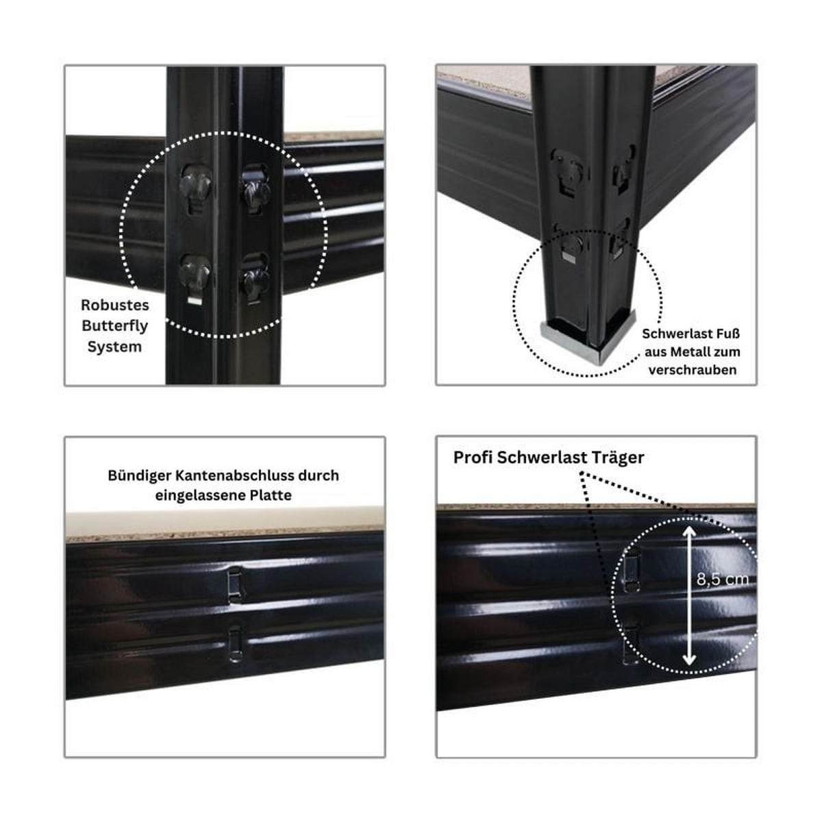 SCHWERLASTREGAL 3er-Set Rhino 180x240x60cm 4 Spanplatten-Ebenen 8mm Fachlast 450kg Schwarz - Schwarz, Metall (720/180/60cm) - PROREGAL