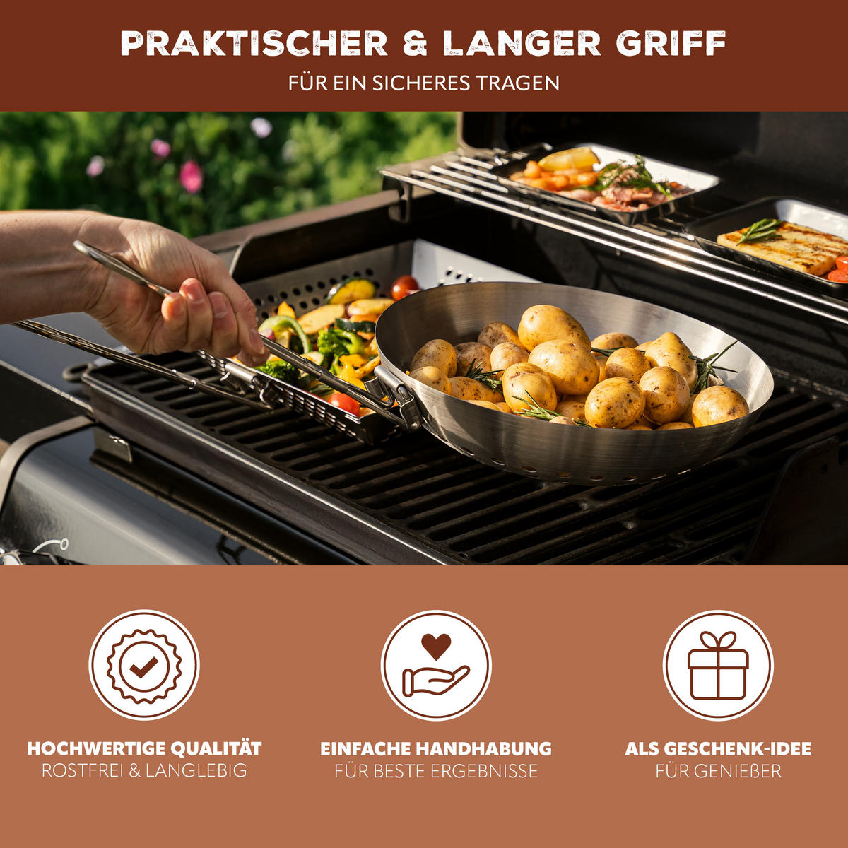 GRILLPFANNE, silber, Edelstahl - Edelstahlfarben, Metall (52/28/6.5cm) - bremermann