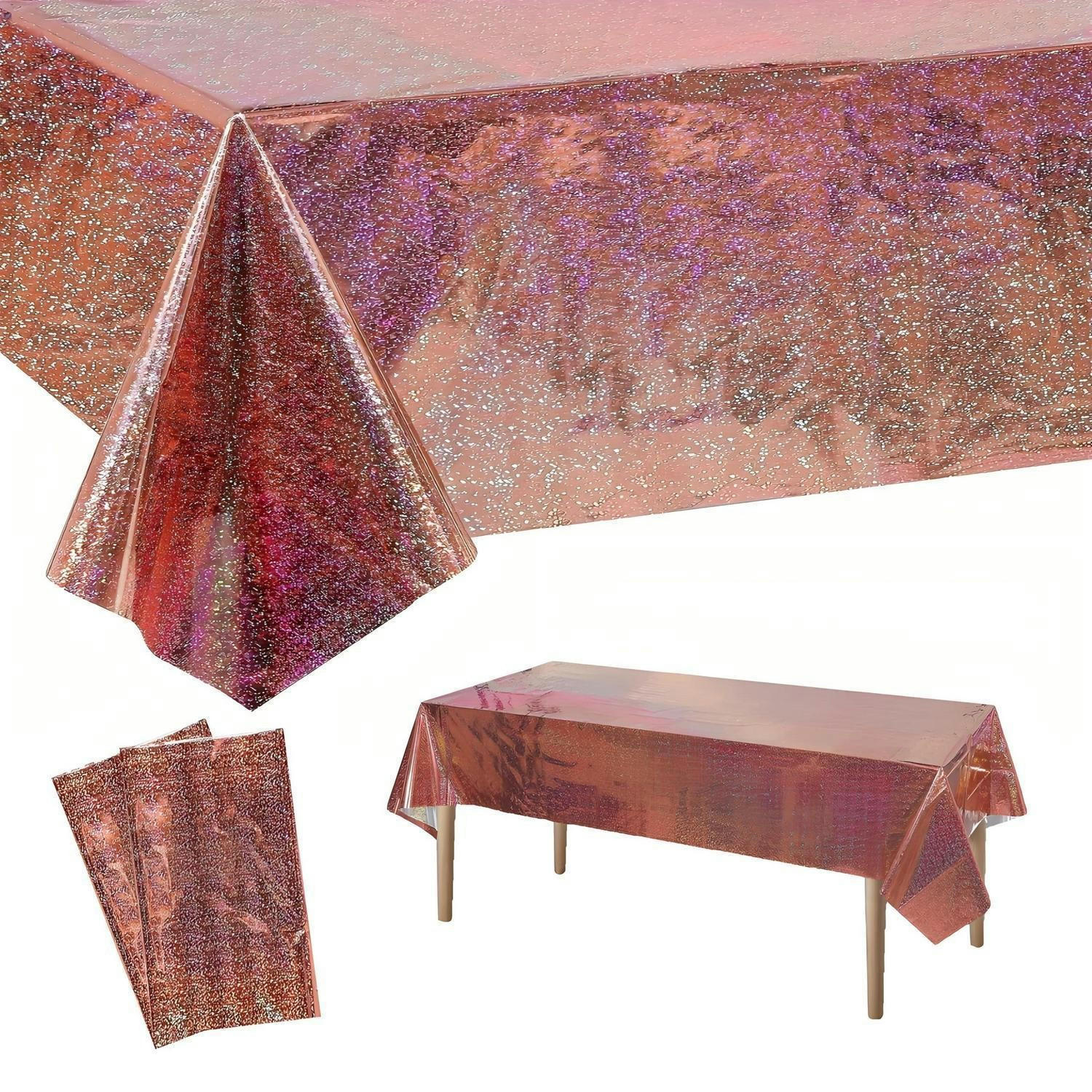 TISCHDECKE 2-teiliges Set Rosa Gold Glitzer 137 x 274 cm - Rosa, Kunststoff (274/137/1.5cm)