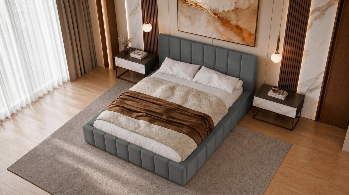 POLSTERBETT 180x200 cm, Alma, Doppelbett mit Bettkasten, Lattenrost aus Holz, Velourstoff, Dunkelgrau - Dunkelgrau, Holz/Kunststoff (180/200cm) - Marpur