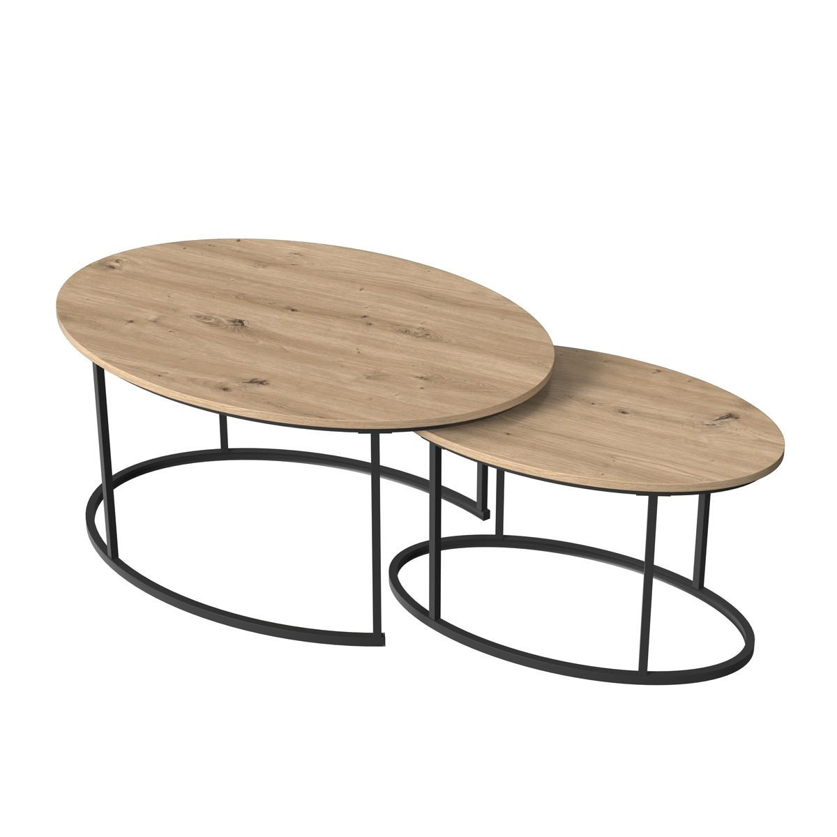 2ER-SET COUCHTISCHE ovale ineinanderstellbare in Eichenoptik 60/45/90 cm - Eschefarben, Holzwerkstoff (66/60/45cm) - Calicosy