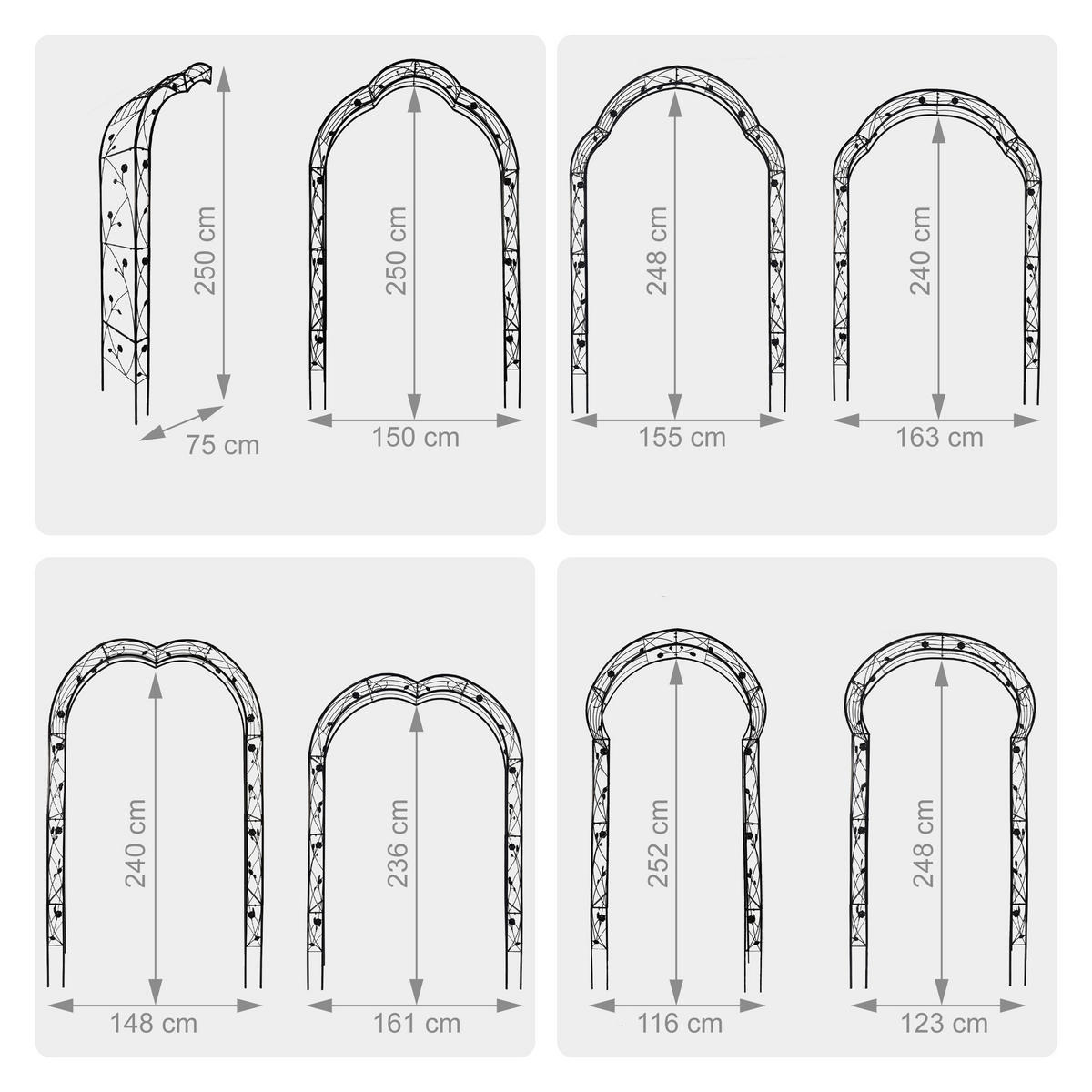 OBLÚK ruží - čierna, kov (150/250/39cm) - Relaxdays
