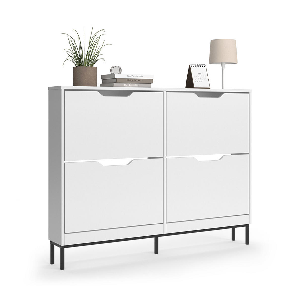 SCHUHKIPPER Luca, Weiß, 116 x 88.5 cm mit 2x2 Kippfächern - Weiß, Holzwerkstoff (116/88.5/17cm) - Vicco