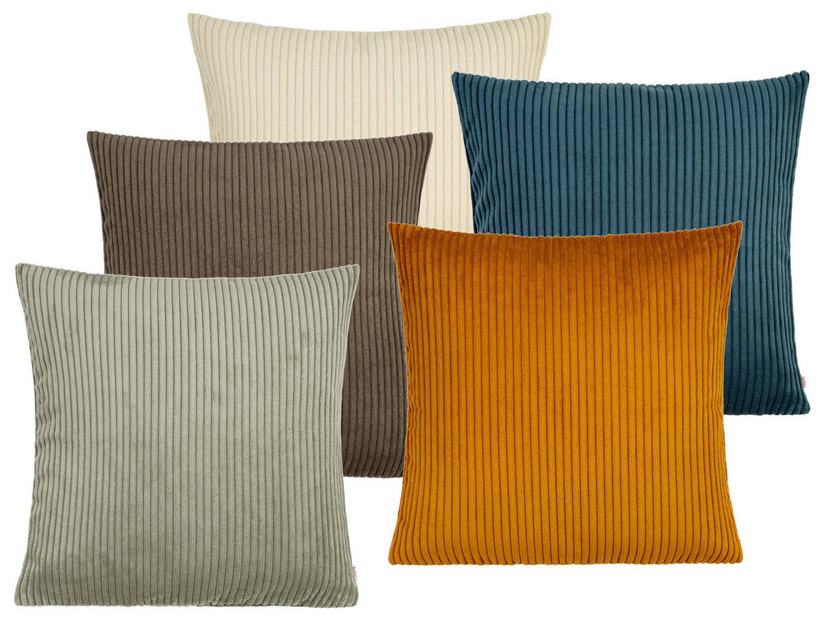 KISSENHÜLLE HYggelig No.2 Block Cord-Samt kreide-beige 50/50 cm - Ecru, Textil (50/50cm) - beties Heimtextil