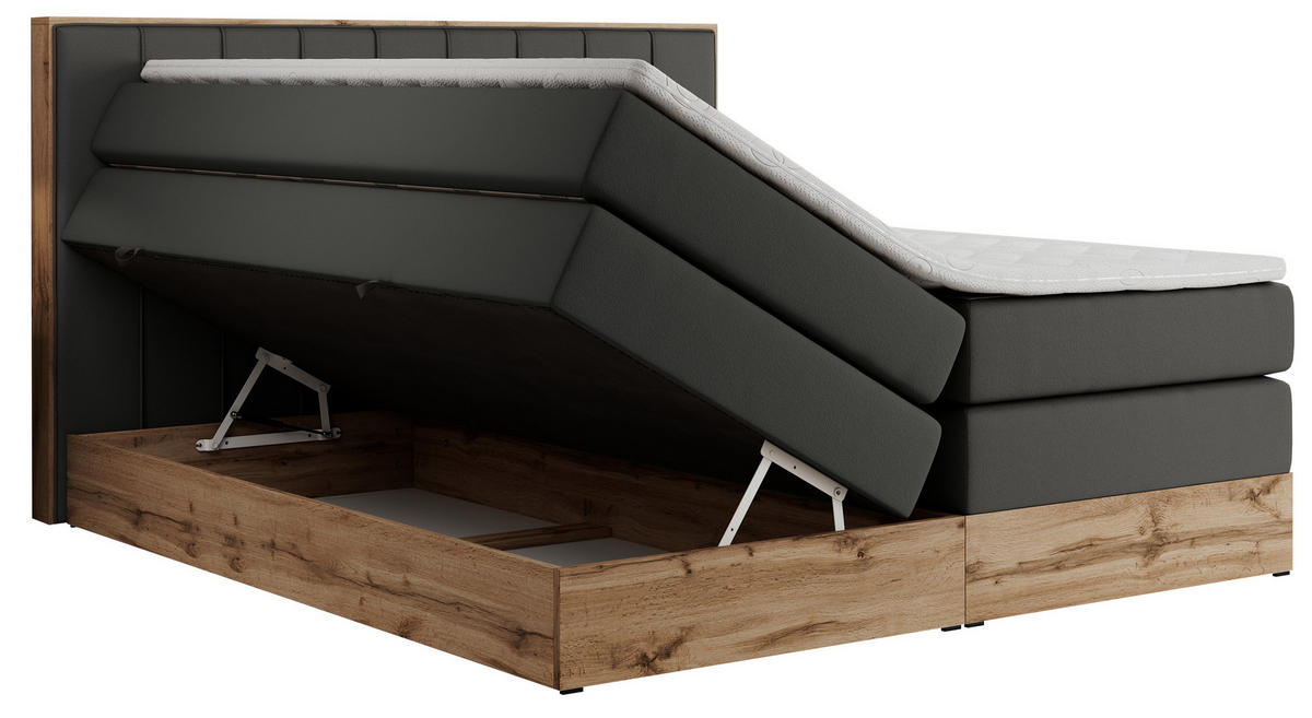 BOXSPRINGBETT BELLISSIMO KING 140/200 Dunkelgrau Kunstleder - H3 - Dunkelgrau, Holz/Textil (140/200cm) - MKS