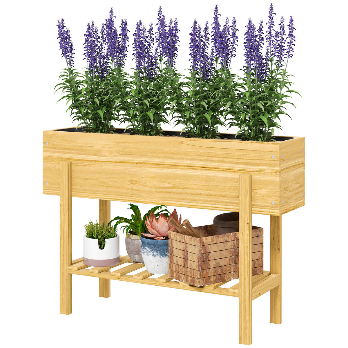 HOCHBEET DE-16005 mit Ablagefläche und Drainage Naturholz - Naturfarben, Holzwerkstoff (100/70.5/30cm) - ComfortXL