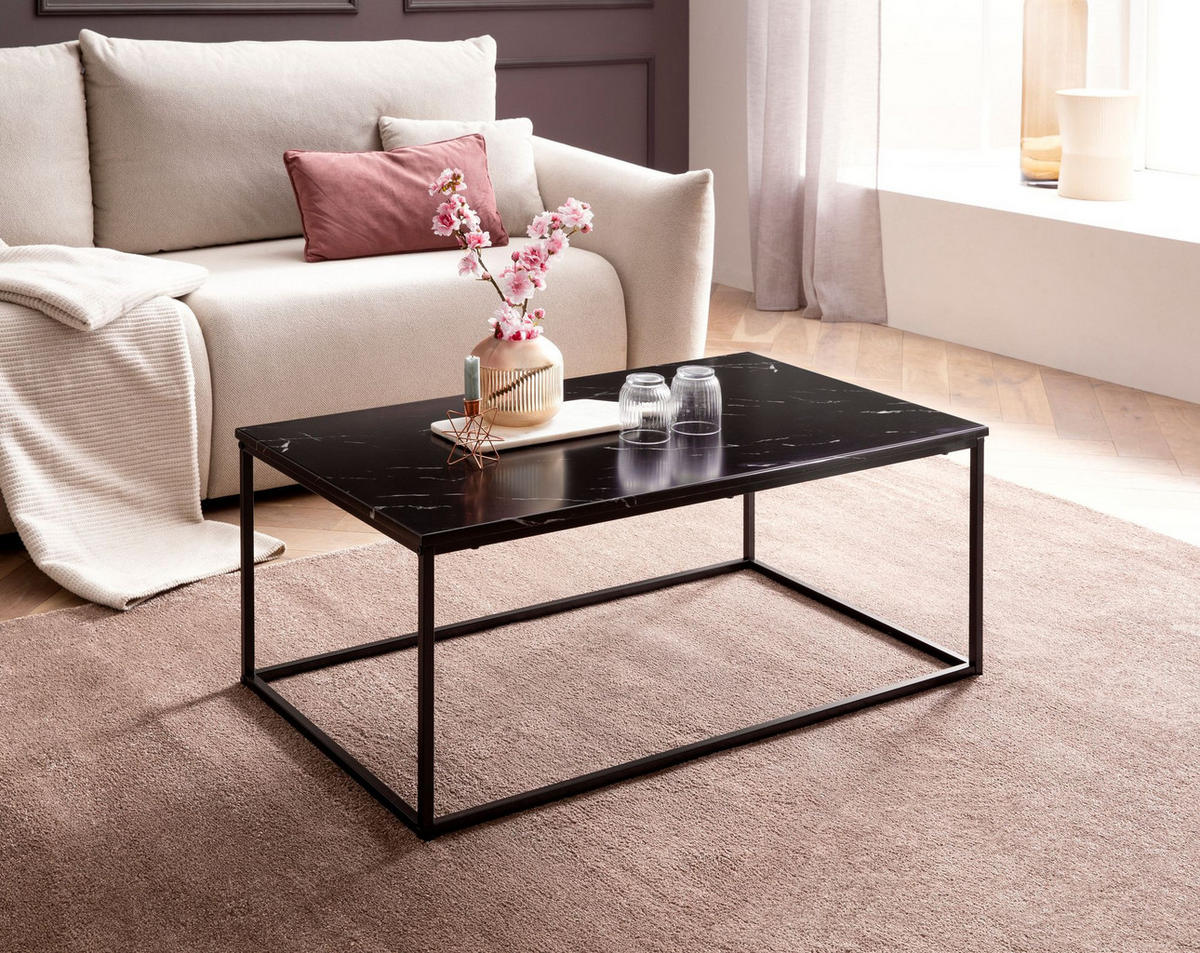 COUCHTISCH mit Marmor-Optik, Metallbeine, rechteckig, Serie MARBRIX, Schwarz 100x60x40 cm - Schwarz, Holz/Metall (60/100/40cm) - KADIMA DESIGN