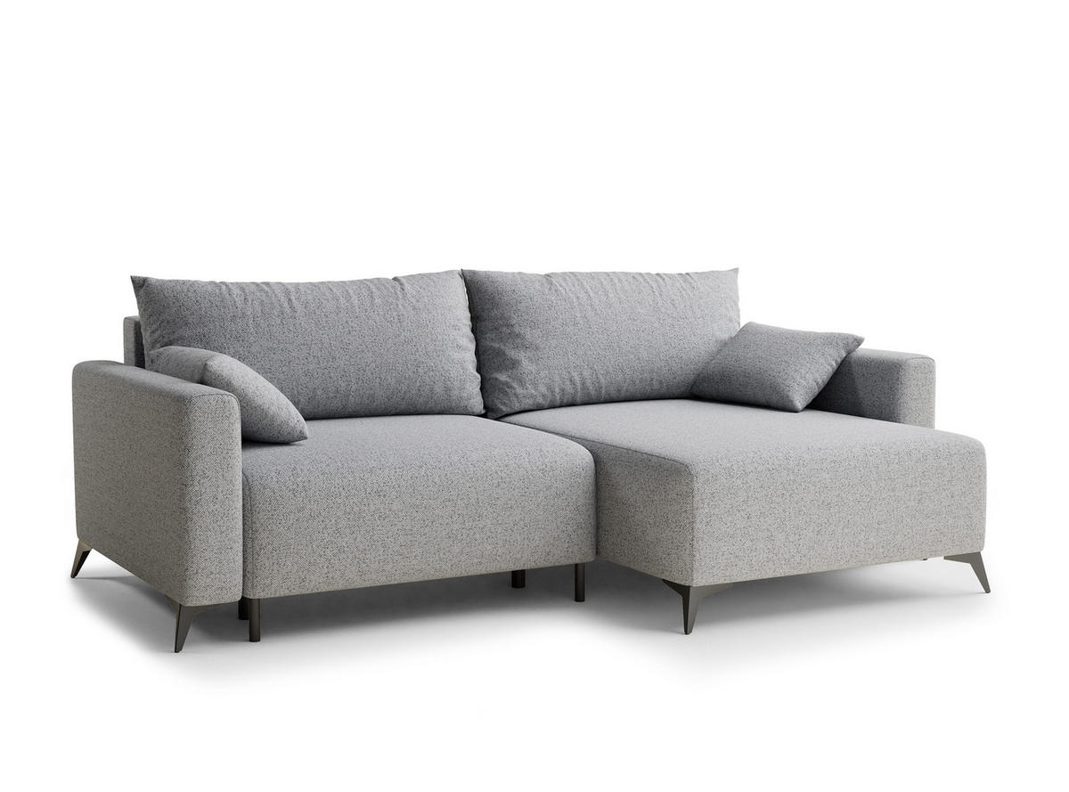 ECKSOFA MIT SCHLAFFUNKTION Leon Hellgrau Webstoff - Hellgrau/Schwarz, Holz/Holzwerkstoff (239/148cm) - Maison de Reve