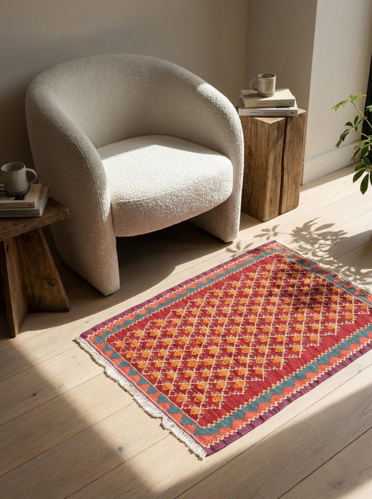HANDWEBTEPPICH Kelim Senneh Rot 86/62 cm Schurwolle - Rot, Textil (62/86cm) - Looma