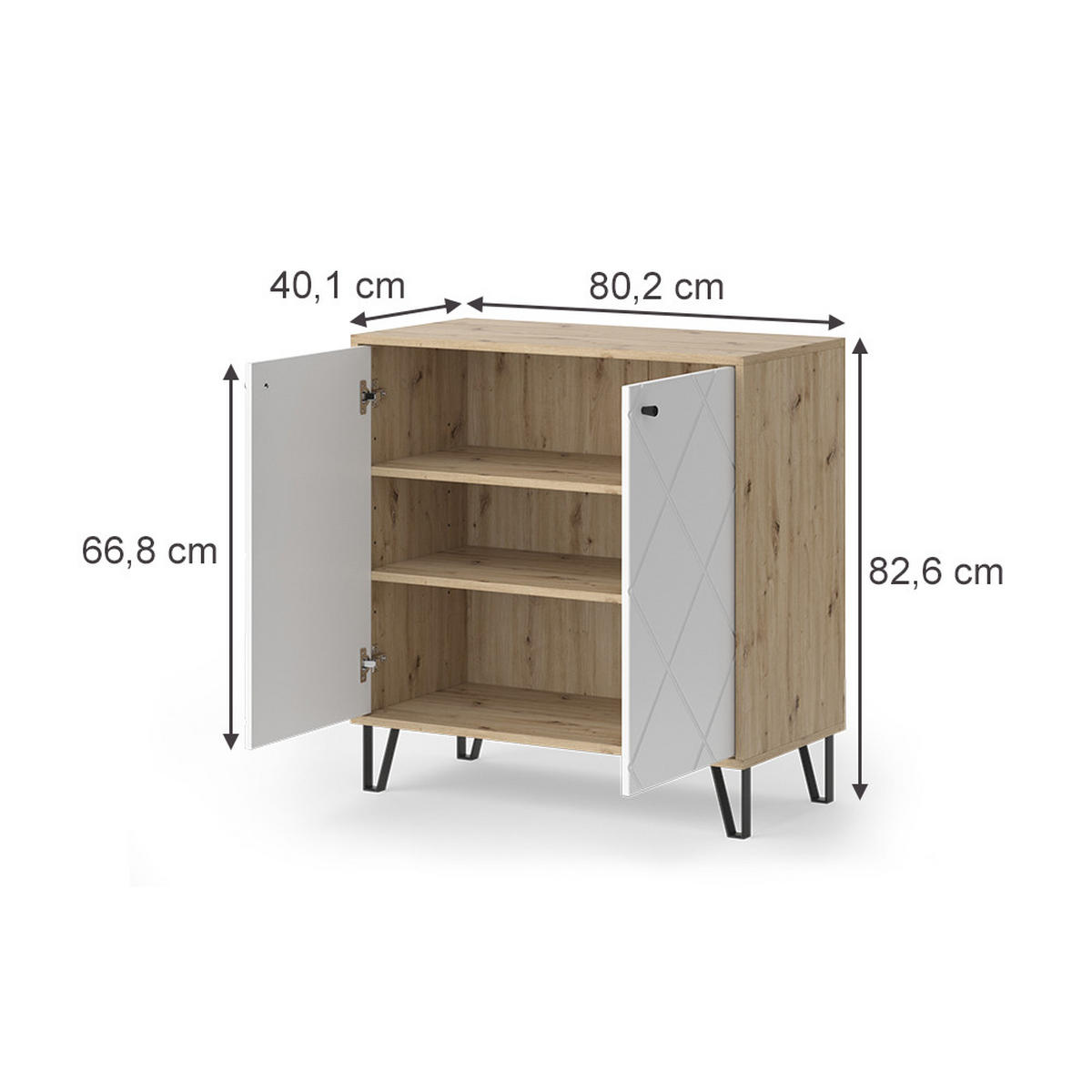 KOMMODE Nizza Artisan/Weiß 80.2 x 82.6 cm mit 2 Türen - Eiche Artisan/Weiß, Holzwerkstoff (80.2/82.6/40.1cm) - Vicco