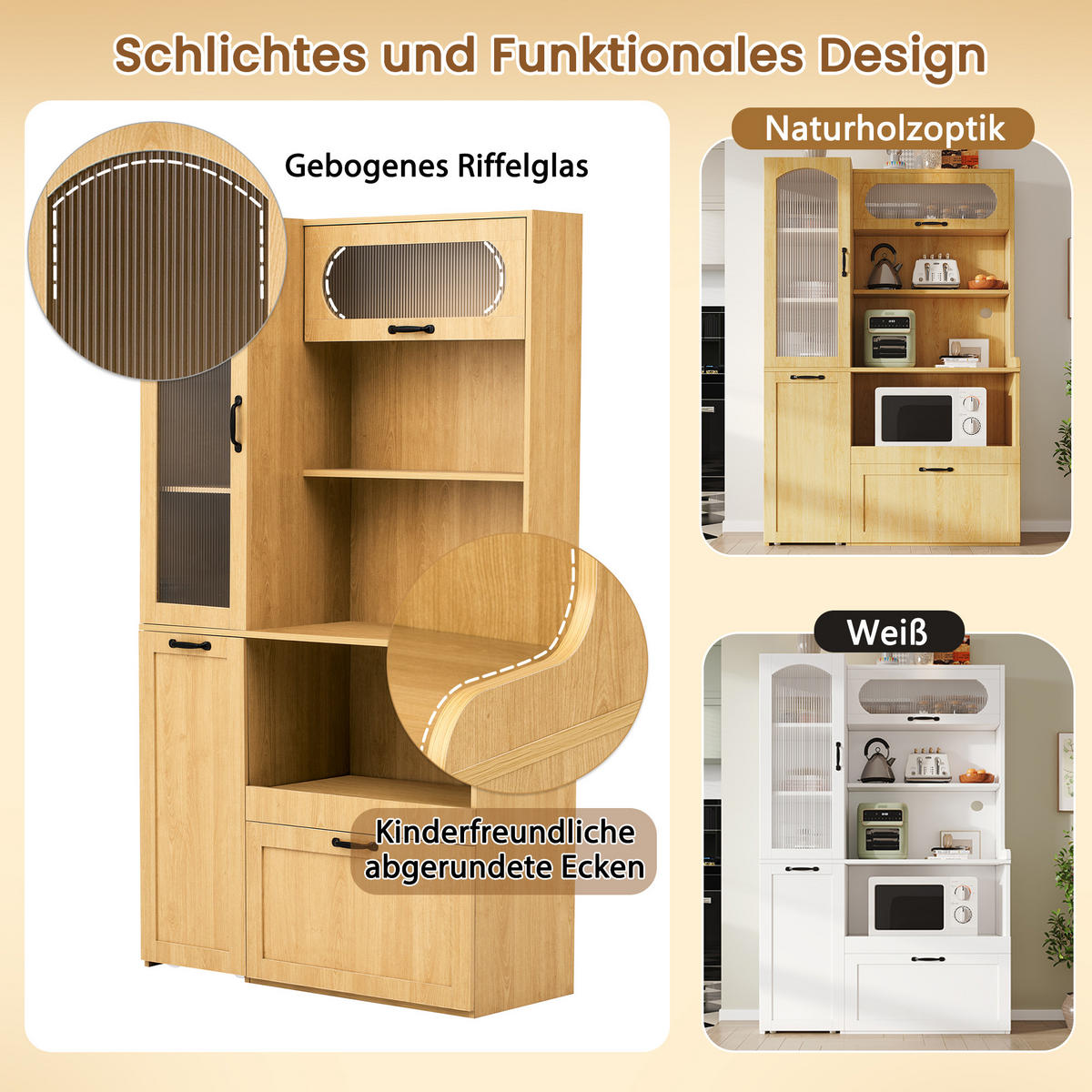 BUFFET Riffelglas Naturfarben 98/40/177 cm - Naturfarben, Holz (98/177/40cm) - PANGIVO