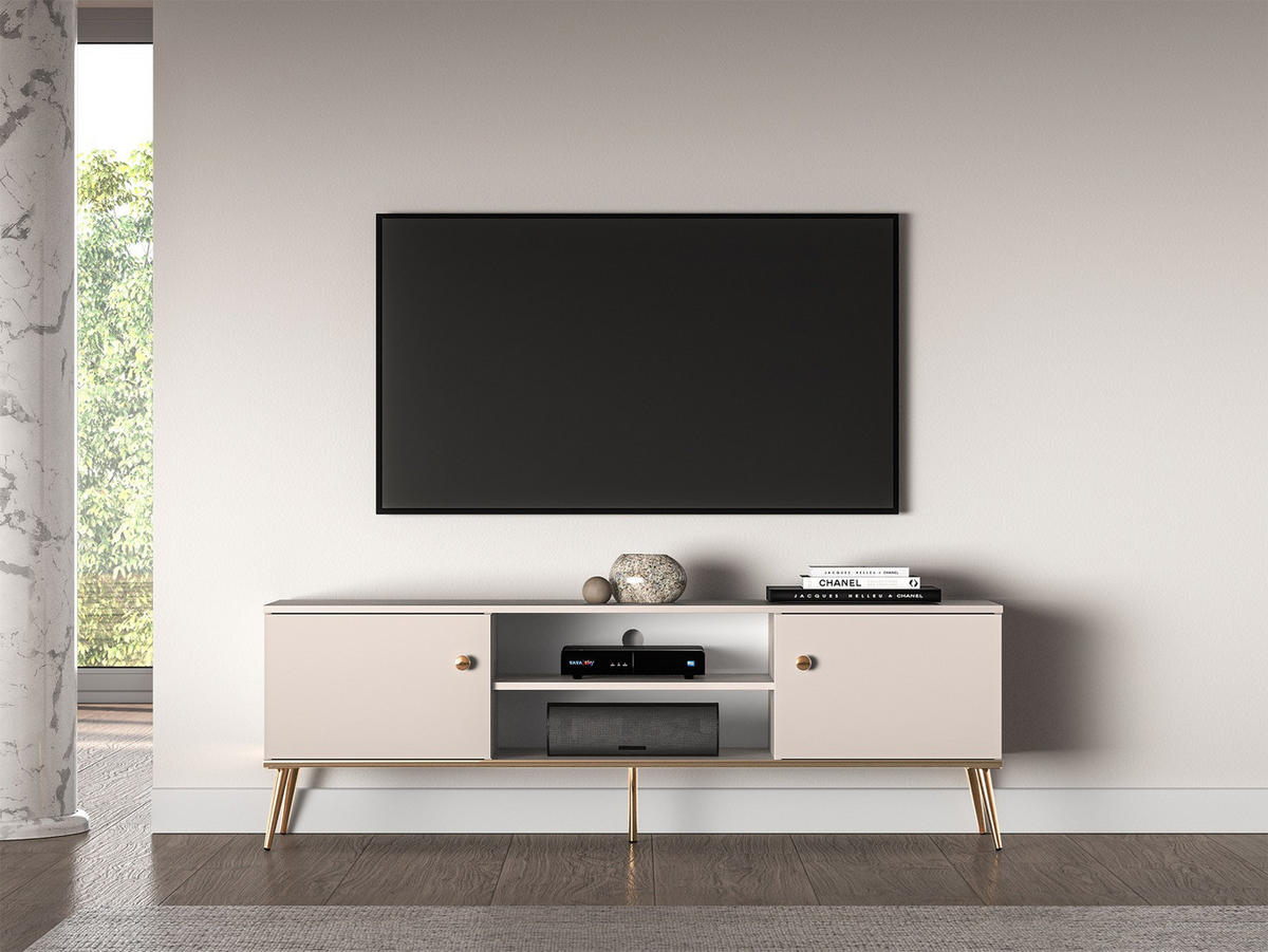 TV-LOWBOARD Selgin Greige 160 cm - Taupe/Goldfarben, Holzwerkstoff/Metall (160/53/39.7cm) - Selsey