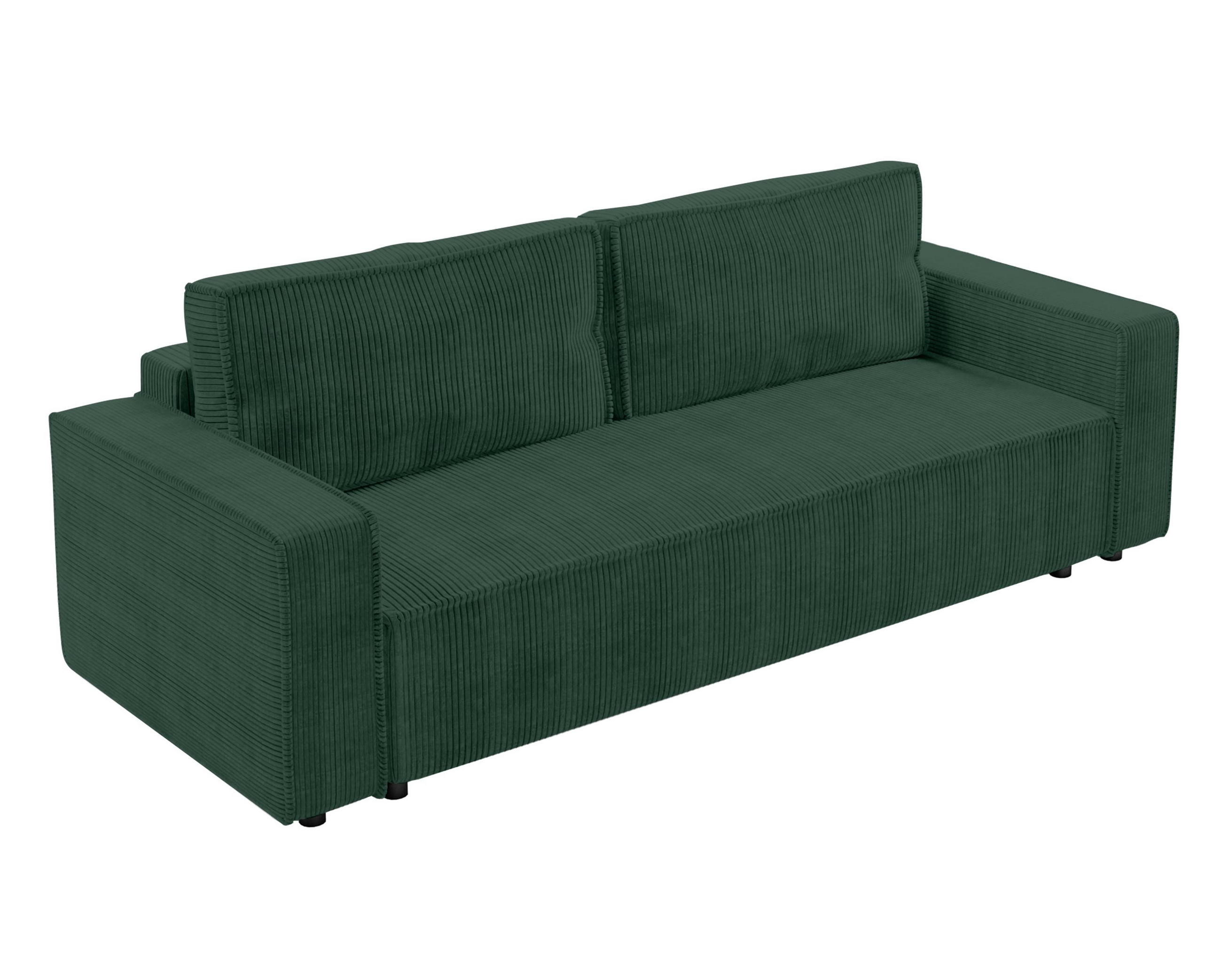 BIGSOFA Aydin Sofa Grün 238/94/85 cm Cord mit Schlaffunktion Bettkasten - Dunkelgrün/Schwarz, Kunststoff/Textil (238/85/94cm) - AX Living