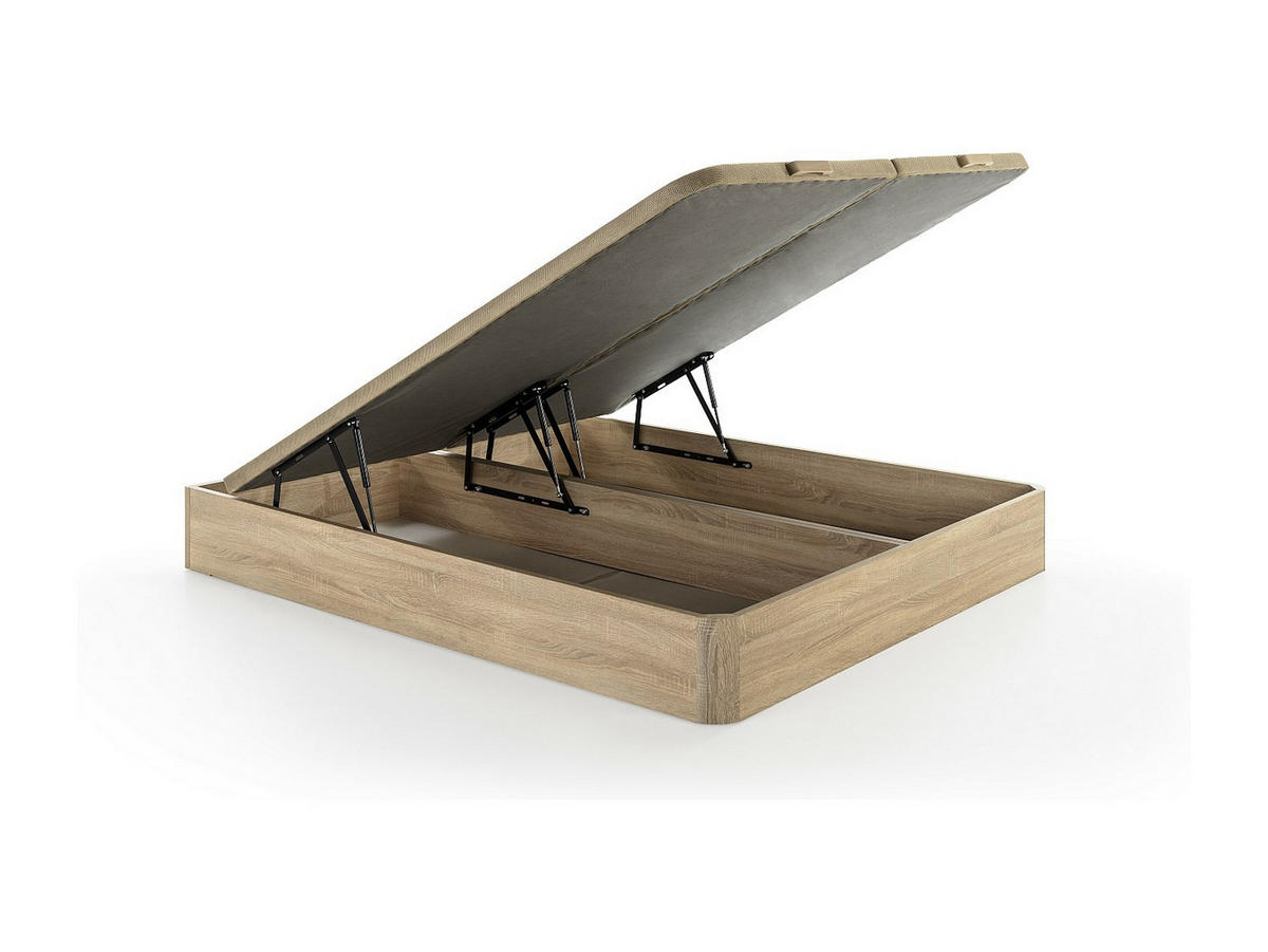 MATRATZE und Bettgestell mit Lattenrost und Bettkasten - 2 Personen - stoff - naturfarben hell Malao - Naturfarben, Holz/Holzwerkstoff (180/200cm) - Vente-Unique