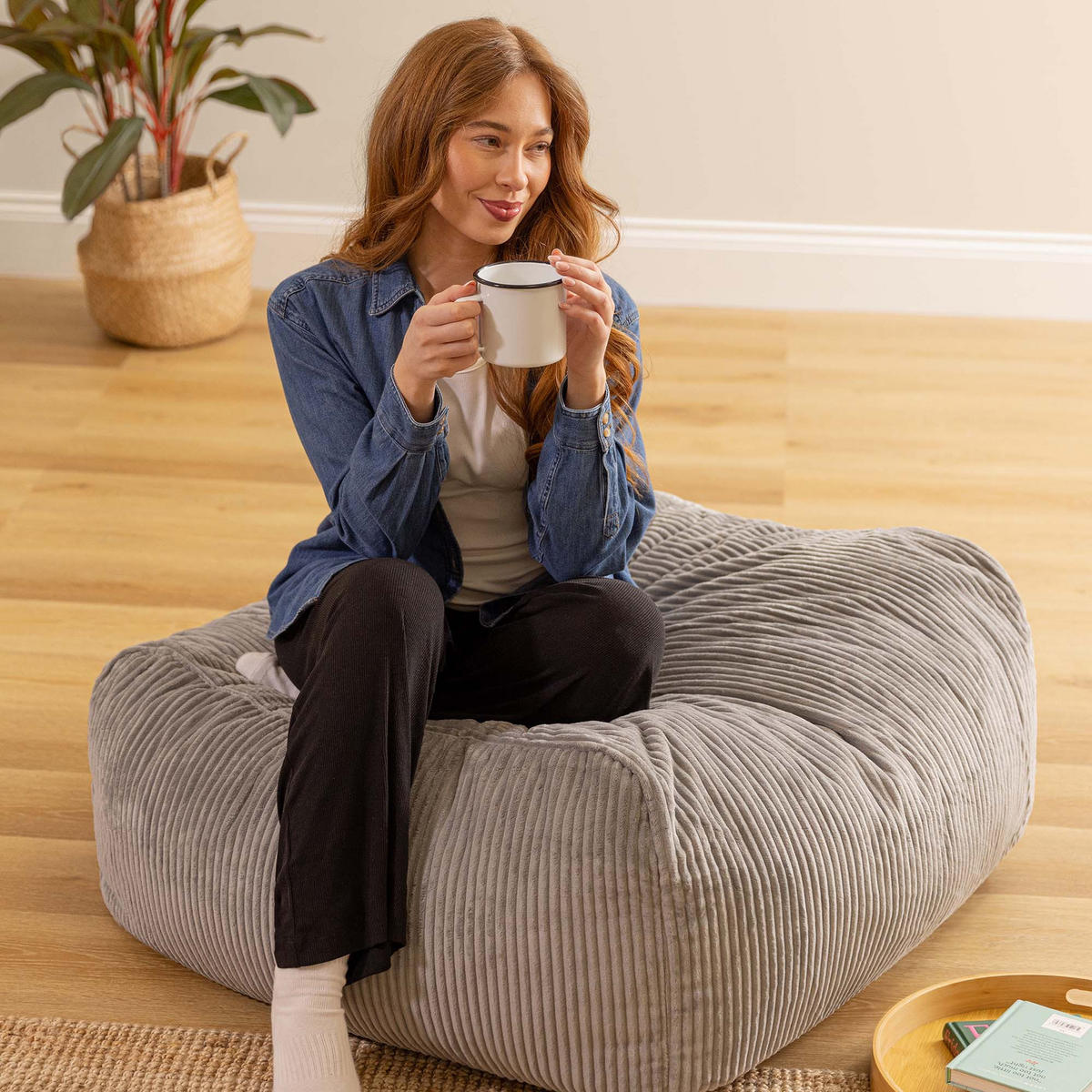 SITZSACK-OTTOMANE ZEN modular Cord - Grau, Textil (95/46/95cm) - icon