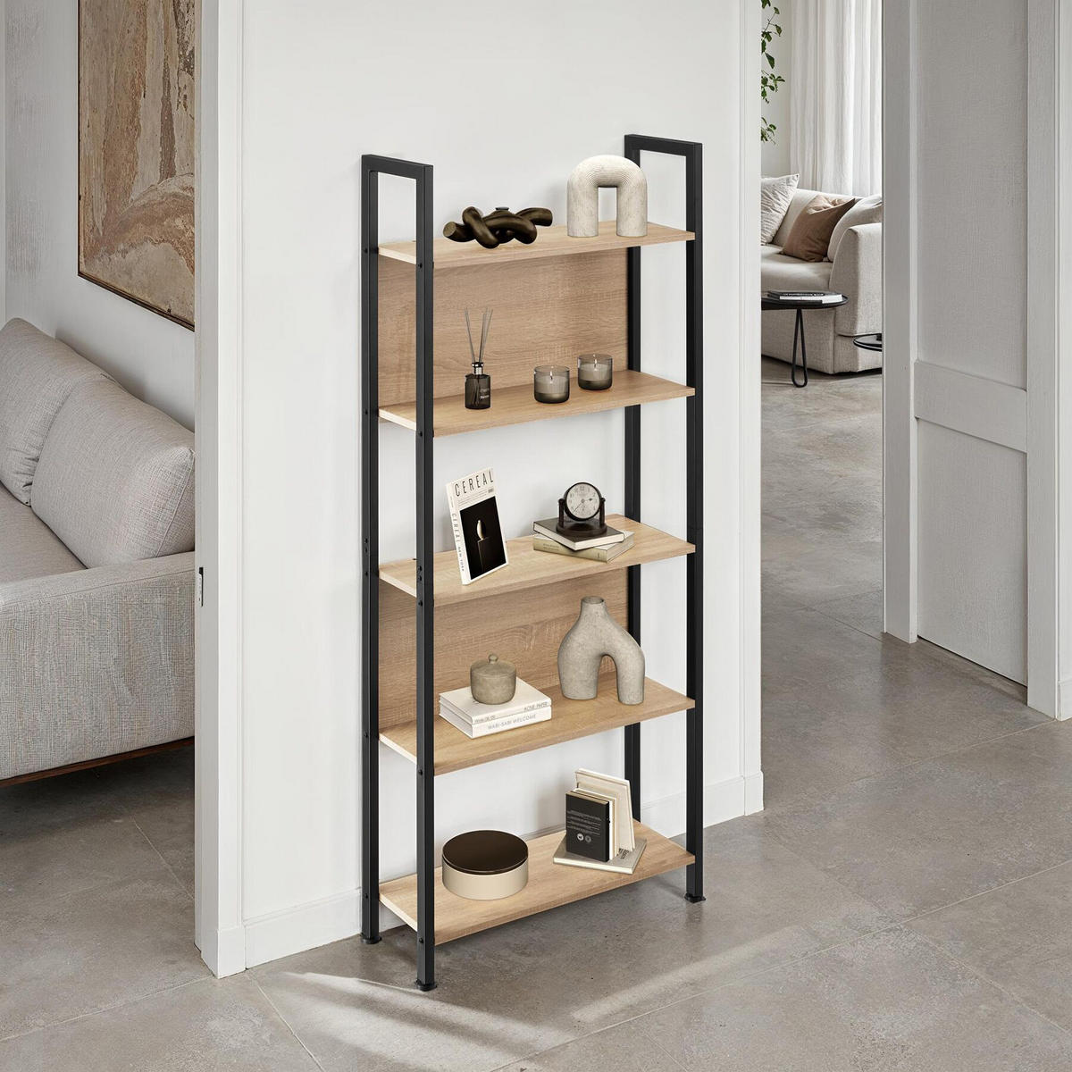 REGAL Westport,inklusive Kippschutz, 62 x 24 x 165,5 cm,Industrial Holz hell, Eiche Sonoma - Naturfarben, Holzwerkstoff (24/165.5/62cm) - tectake