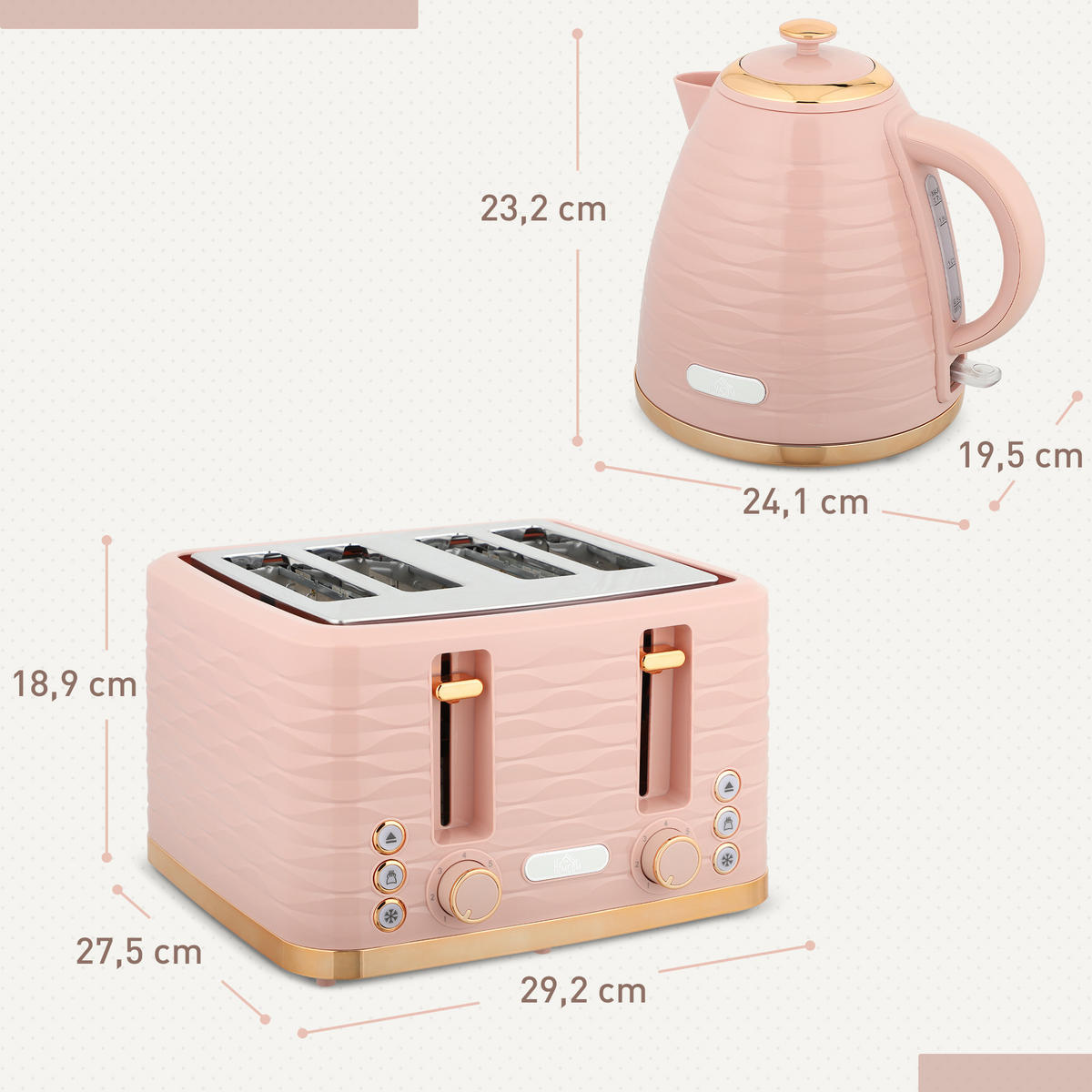 KOCHER-TOASTER-SET 2er Set Kunststoff Stahl Rosa - Rosa, Kunststoff (19.5/23.2/24.1cm) - HOMCOM